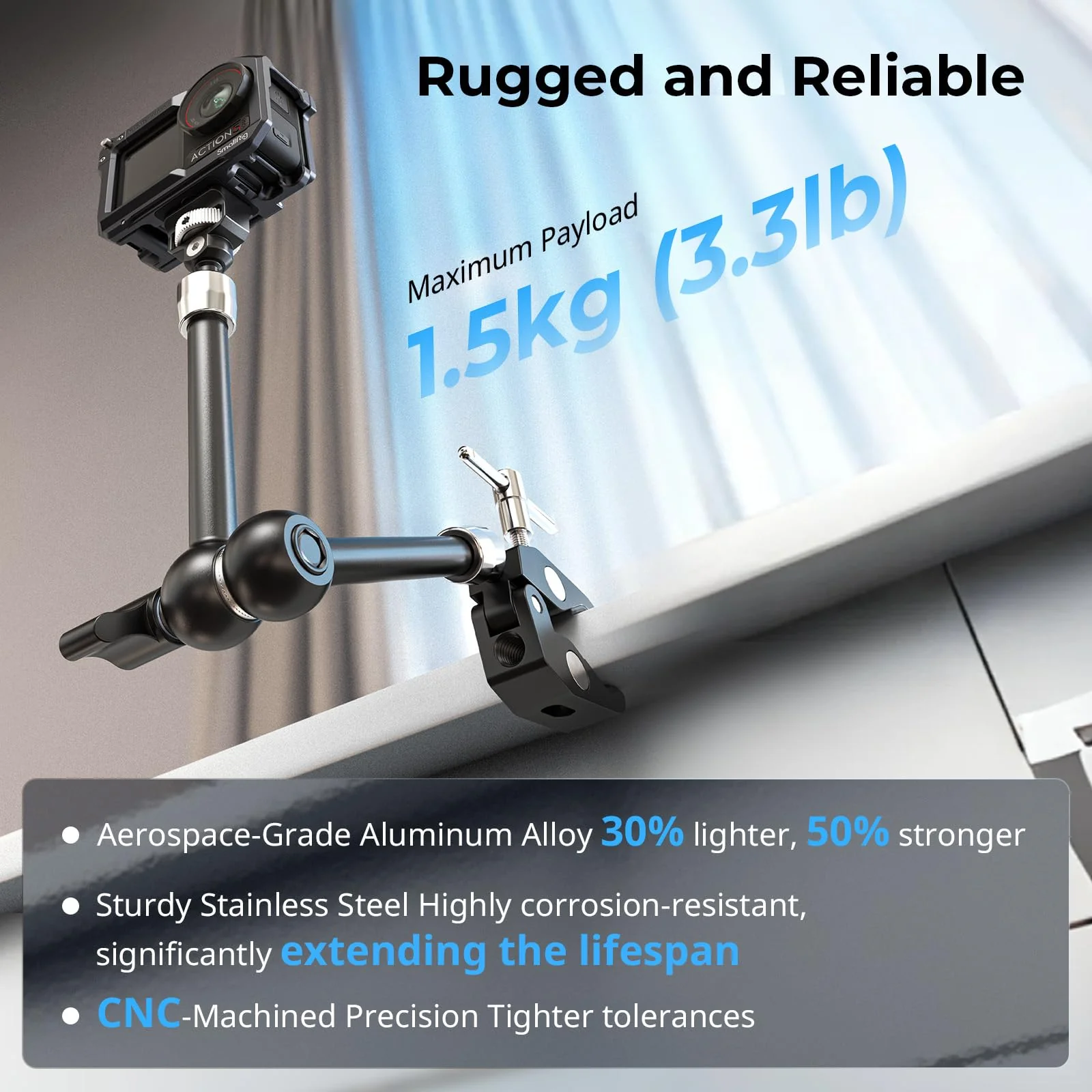 SMALLRIG 11 Inch Magic Arm with Crab-Shaped Clamp, Arm with 1/4"-20 Screw and Retractable Pins, for Action Cameras, Monitors, Video Lights, and Microphones - 5311 11 Inches - Image 5