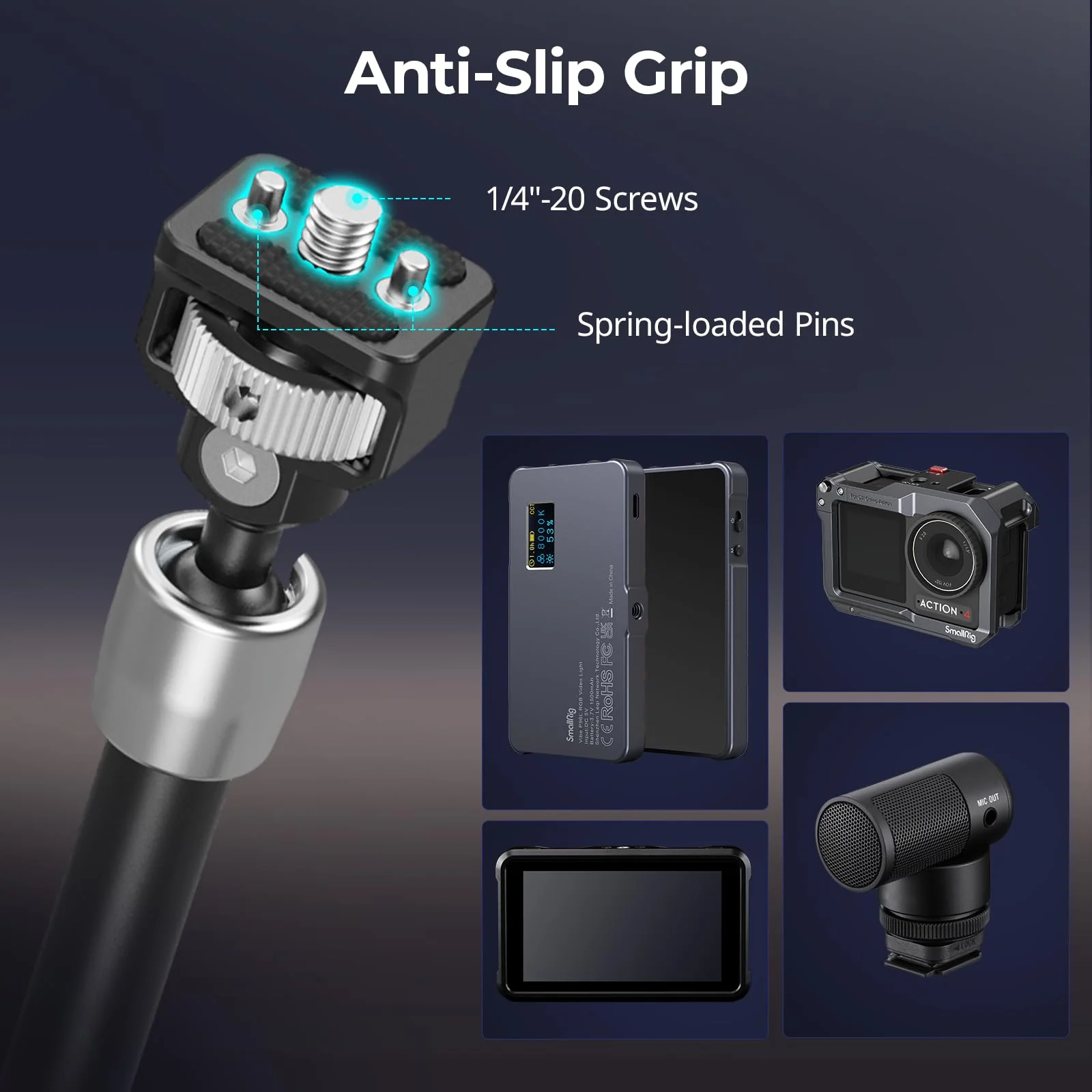 SMALLRIG 11'' Magic Arm with 1/4"-20 Screws & Spring-Loaded Pins, 1.5kg Load Capacity, 360° Dual Ball Head, Non-Slip Design for Cameras/Lights/Monitors/Mics/Phones – 5309 1-Pack (Upgraded Version) - Image 2