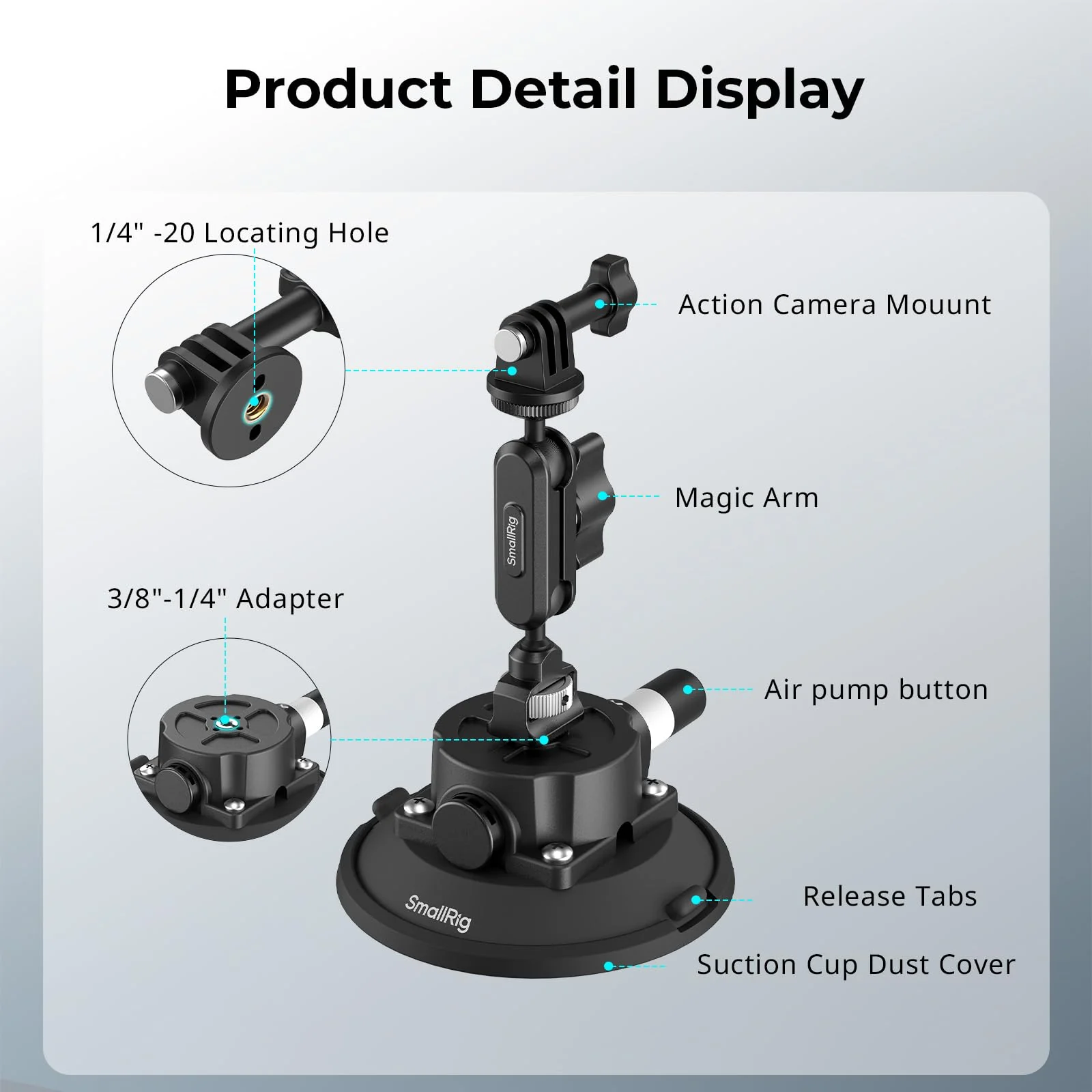 SMALLRIG 4.5" Suction Cup Mount with Ball Head Magic Arm, Camera Mount for DJI Osmo Action 5 Pro/4, for Insta360 x5, for Gopro 13/12,on Car Windshield or Window, Compatible with Action Cameras-5855 4.5" - Image 4