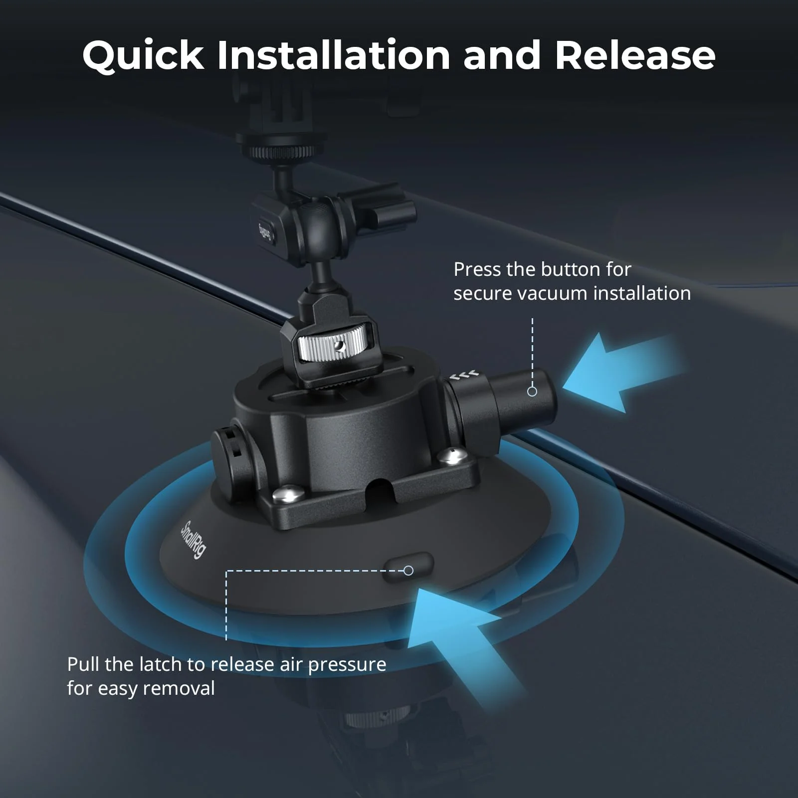 SMALLRIG 4.5" Suction Cup Mount with Ball Head Magic Arm, Camera Mount for DJI Osmo Action 5 Pro/4, for Insta360 x5, for Gopro 13/12,on Car Windshield or Window, Compatible with Action Cameras-5855 4.5" - Image 5
