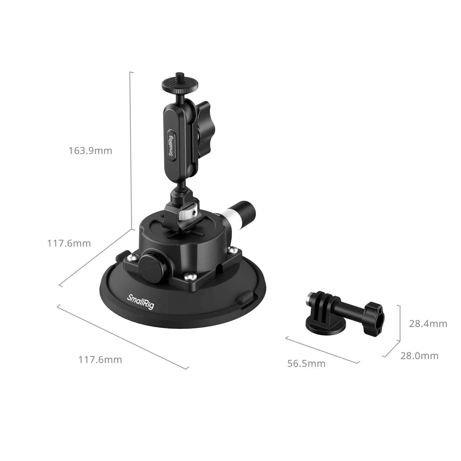 SMALLRIG 4.5" Suction Cup Mount with Ball Head Magic Arm, Camera Mount for DJI Osmo Action 5 Pro/4, for Insta360 x5, for Gopro 13/12,on Car Windshield or Window, Compatible with Action Cameras-5855 4.5" - Image 9