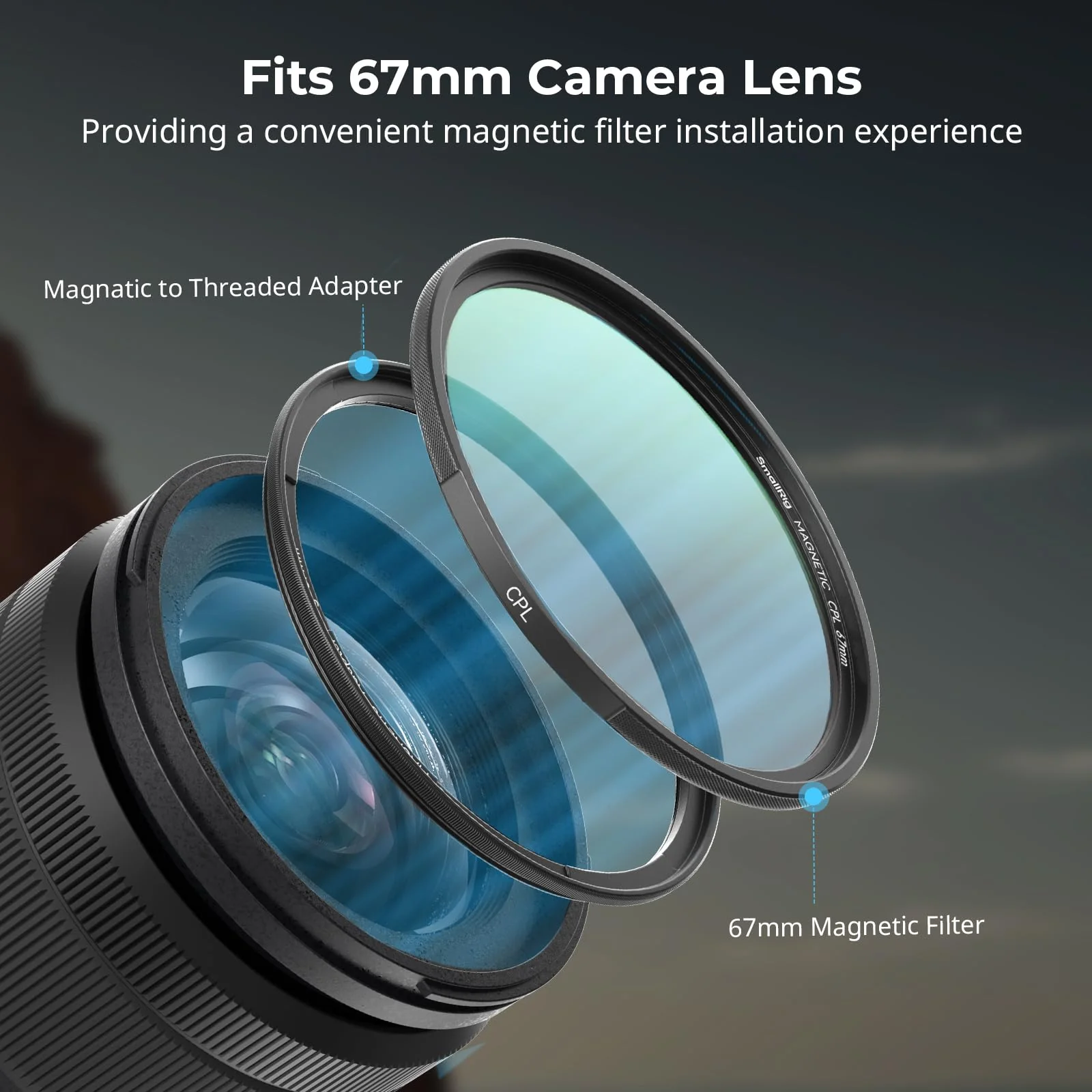 SMALLRIG 67mm Magnetic Circular Polarizer Filter Including 67mm Threaded Filter Ring and T-Mount Filter Adapter, Magnetic CPL Filter Kit with Waterproof Scratch Resistant - 4728 - Image 5