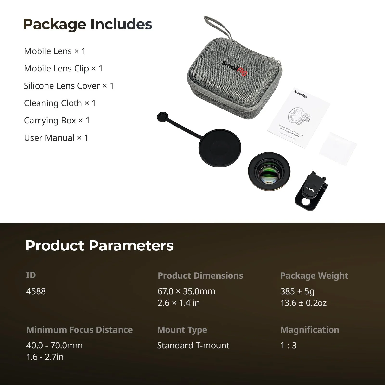 SMALLRIG 75mm HD Master Macro Lens, T-Mount Lens for iPhone, for Samsung, for Huawei, for Xiaomi, Macro Photography Phone Camera Lens Attachment - 4588 - Image 9