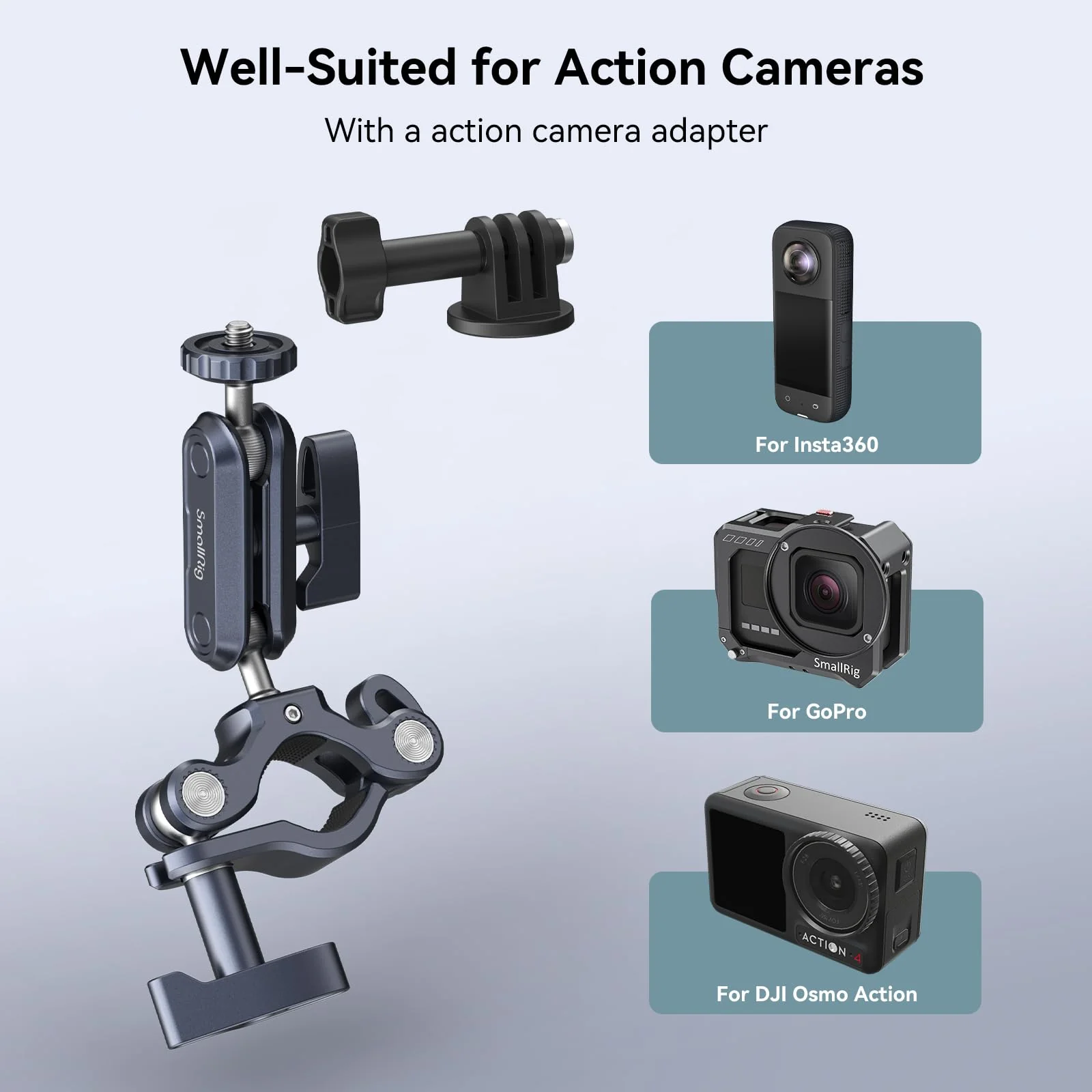 SMALLRIG Bike Motorcycle Handlebar Mount for Gopro, Pole and Roll Bar Mount, CNC All-Metal 22-32mm for Action Cameras Gopro, Insta360 and DJI - 4191 - Image 6