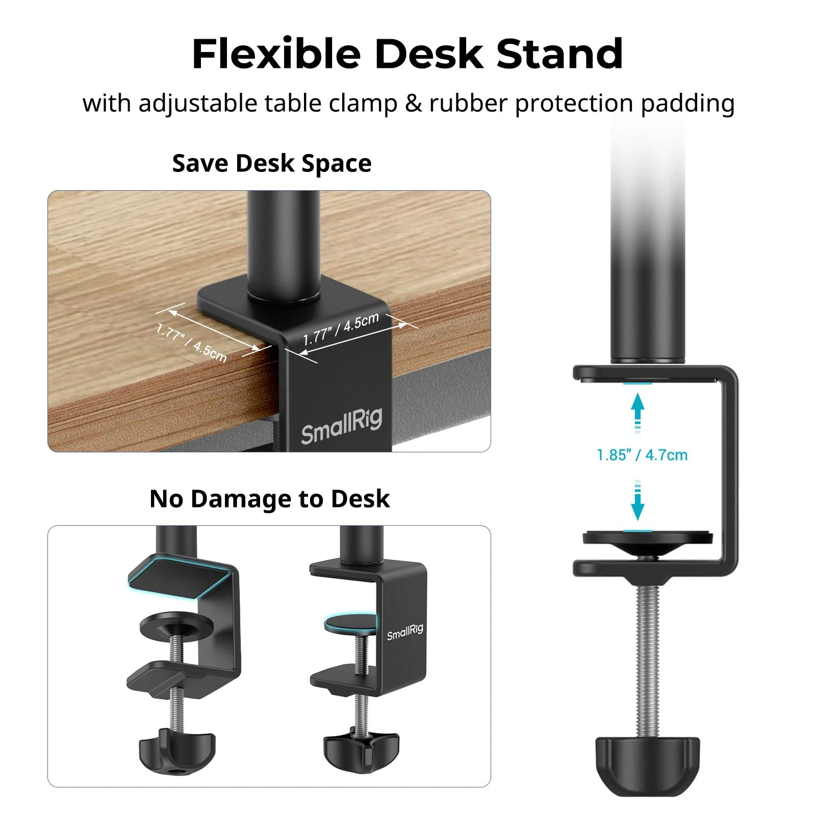 SMALLRIG Camera Desk Mount C Stand, 15"-35" Adjustable Desk Tripod Light Stand, Tabletop C Clamp for Webcam, DSLR Camera, Ring Light, Live Streaming, Photo Video Shooting Clamp 3488 - Image 5