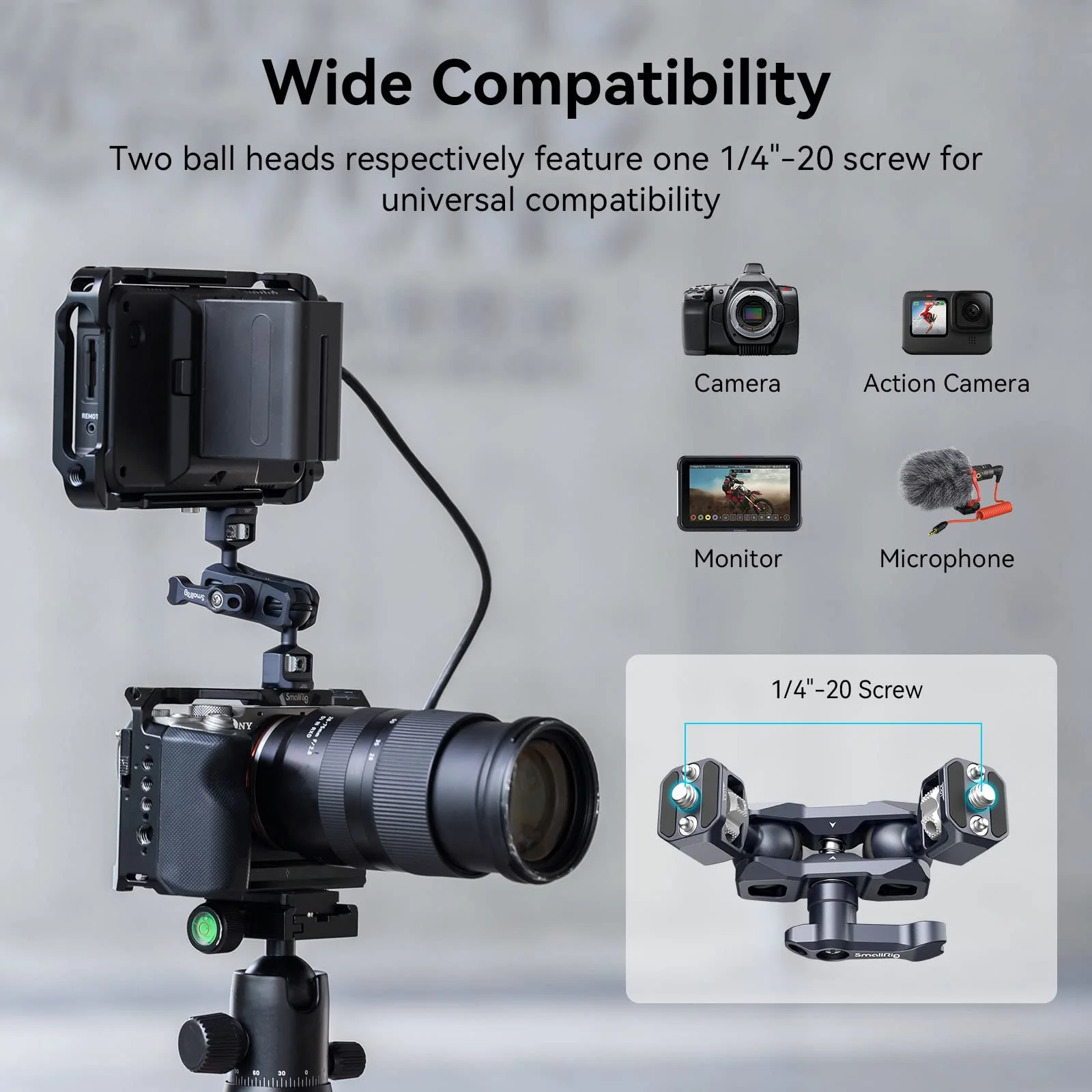 SMALLRIG Camera Magic Arm, Flexible Articulating Arm with 1/4” Screws, Field Monitor Mount with Dual Ballhead, Aluminum Standard - Image 4