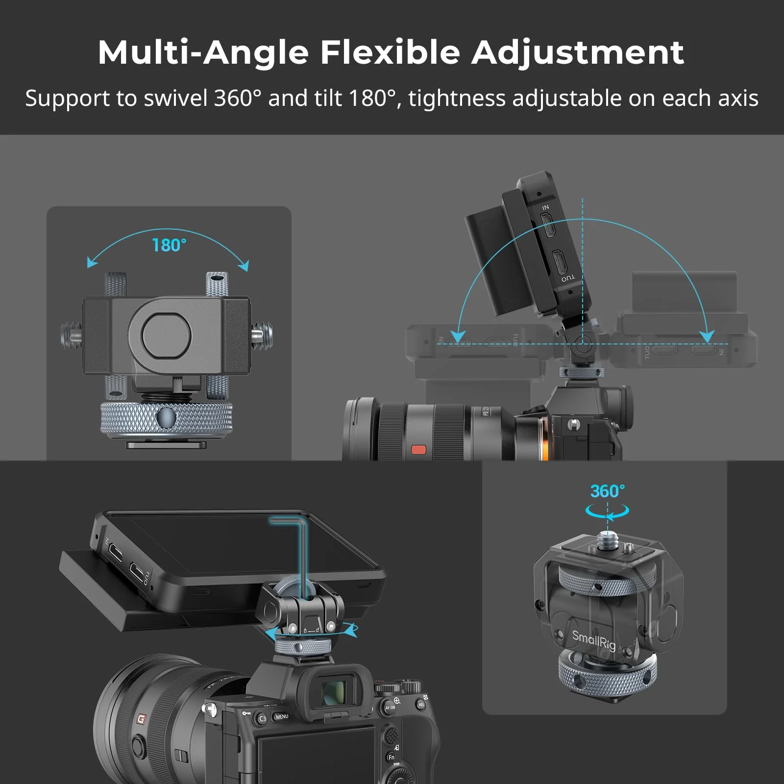 SmallRig Camera Monitor Mount Lite with Cold Shoe, Swivel 360° and Tilt 180° Holder for Field Monitor, LED, Flash and Video Shooting Photography Accessories, Max Load Capacity of 90° Tilt 3.2kg - Image 3