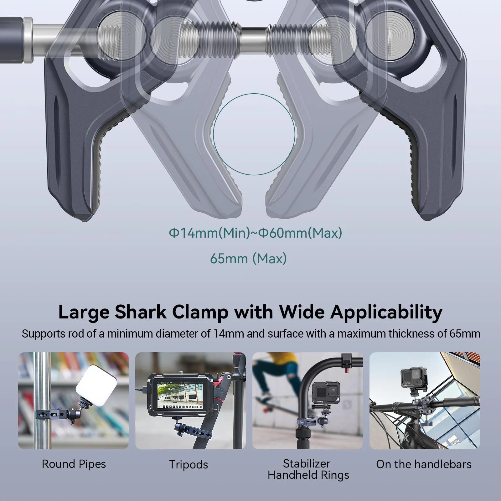SMALLRIG Camera Mount Clamp, Gopro Motorcycle and Bike Handlebar Mount Kit, Super Clamp for DSLR, Action Camera, Gopro, Insta360, LED Light, Monitor, Max Load 3.5KG - Image 3