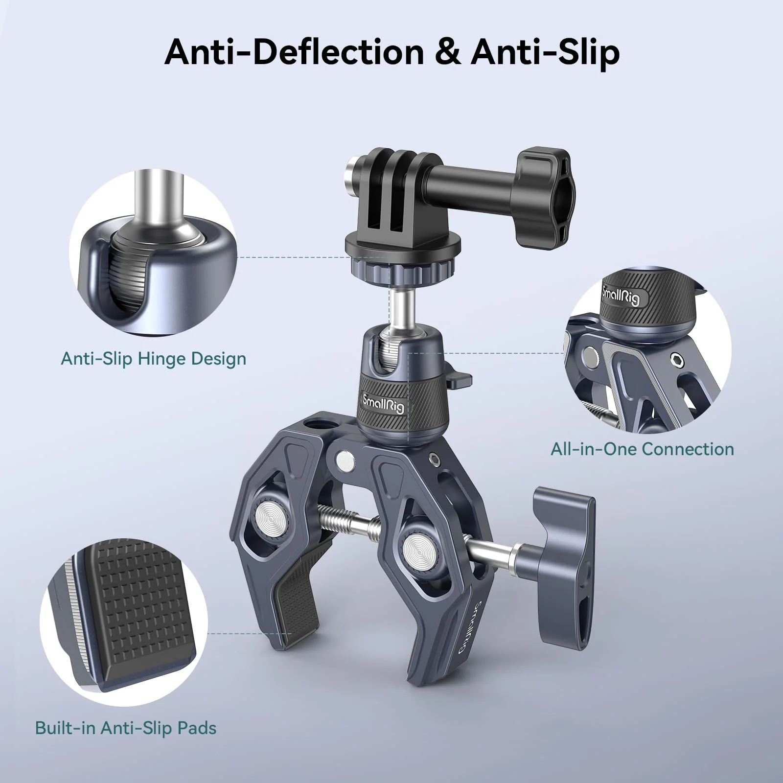 SMALLRIG Camera Mount Clamp, Gopro Motorcycle and Bike Handlebar Mount Kit, Super Clamp for DSLR, Action Camera, Gopro, Insta360, LED Light, Monitor, Max Load 3.5KG - Image 4