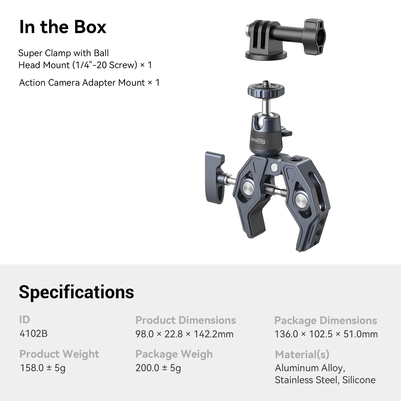 SMALLRIG Camera Mount Clamp, Gopro Motorcycle and Bike Handlebar Mount Kit, Super Clamp for DSLR, Action Camera, Gopro, Insta360, LED Light, Monitor, Max Load 3.5KG - Image 7