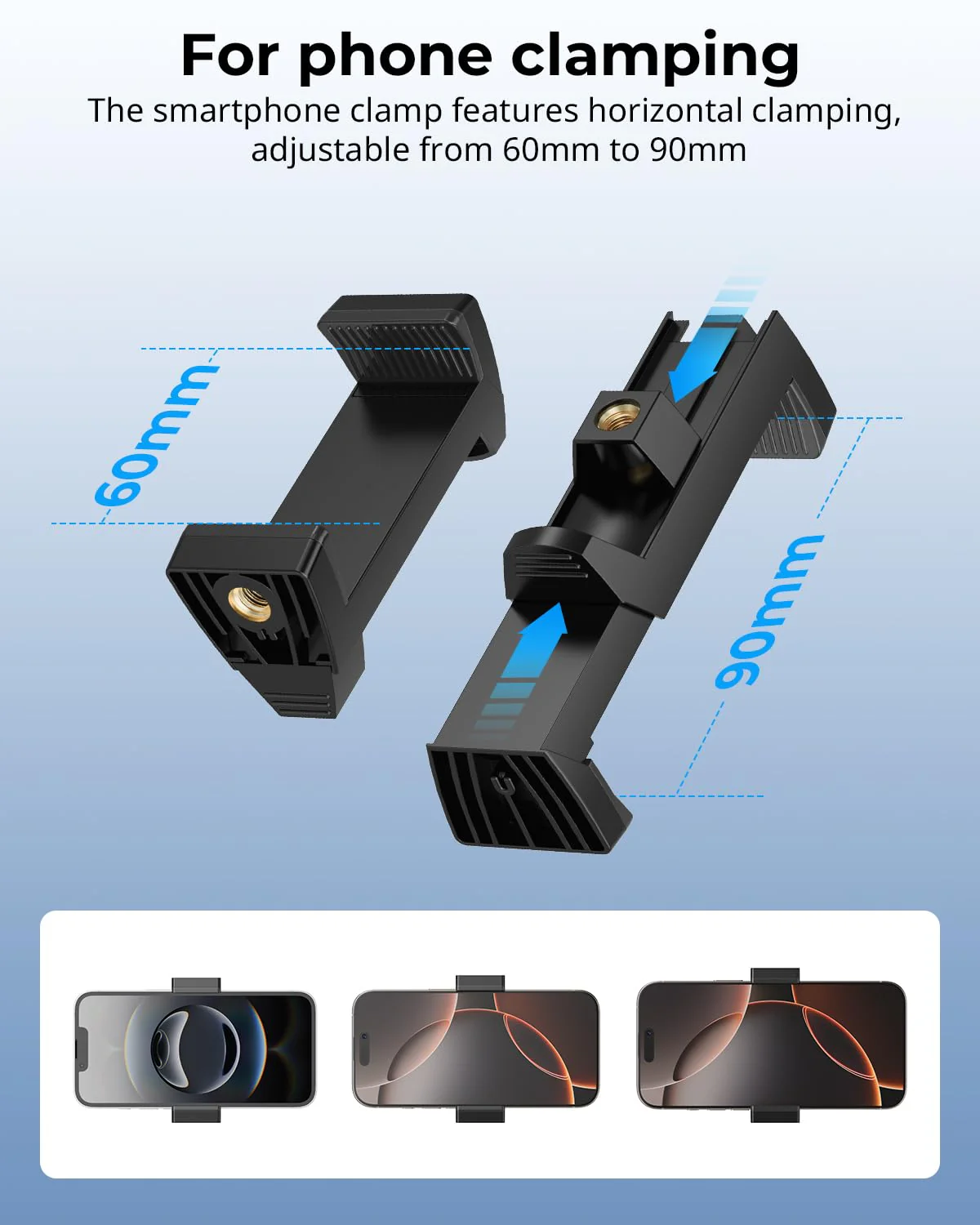 SmallRig Clamp w/ 1/4" and 3/8" Thread Holes, 9.8 Inches Adjustable Friction Power Articulating Magic Arm with Phone Holder for Action Cameras, Smartphones, LCD Monitor/LED Lights - 5326 9.8''+phone clamp - Image 5