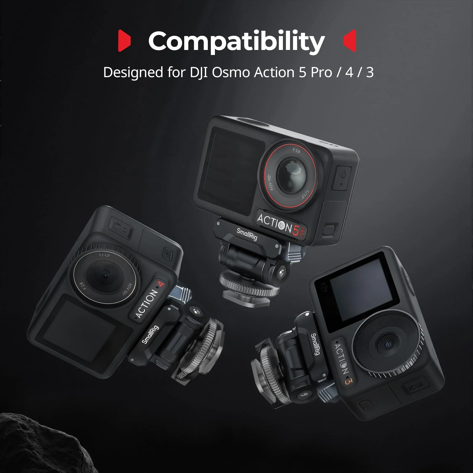 SMALLRIG Cold Shoe Adapter Mount for DJI Osmo 360 / Action 5 Pro / 4 / 3, with Quick Release Mount, 180° Tilt Adjustable - 5436 - Image 2