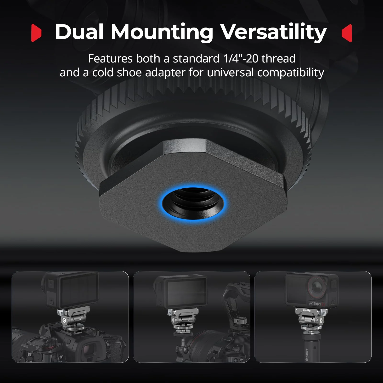SMALLRIG Cold Shoe Adapter Mount for DJI Osmo 360 / Action 5 Pro / 4 / 3, with Quick Release Mount, 180° Tilt Adjustable - 5436 - Image 3