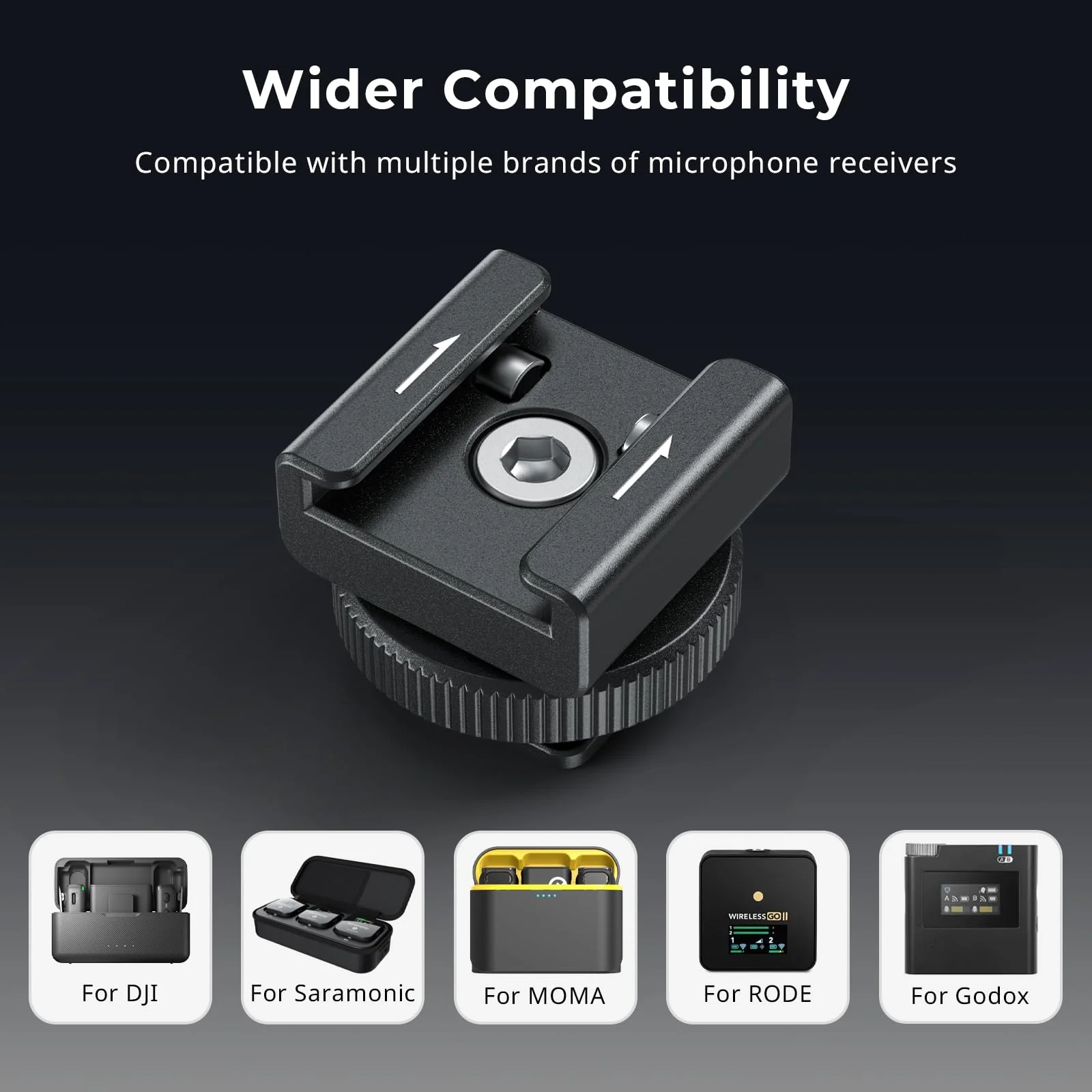 SmallRig Cold Shoe Mount Adapter for Wireless Microphone, for DJI Mic / Mic 2, for RODE Wireless Go II, for Saramonic BLink 900 B, for Hollyland C1, with 1/4"-20 Threaded Hole, Anti Drop Design - 4822 - Image 2