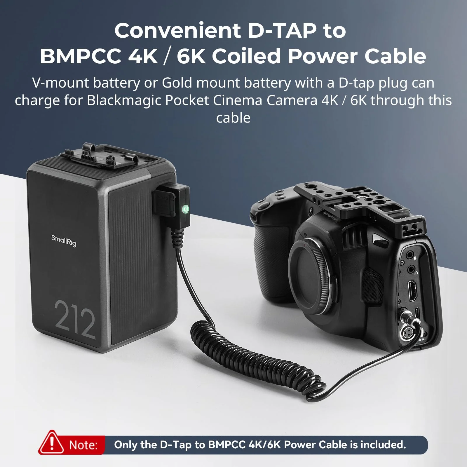 SMALLRIG D-TAP to BMPCC 4K/6K Coiled Power Cable Suitable for Blackmagic Pocket Cinema Camera 4K / 6K for V Mount Gold Mount Battery, Weipu SF6 2 Pin Female to P Tap, 15 inch - 47 inch Length - 4761 - Image 2