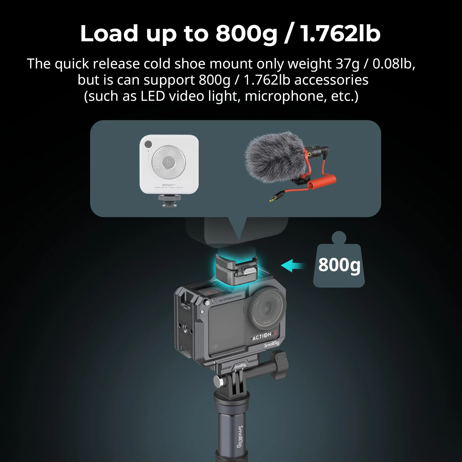 SmallRig HawkLock H18 Quick Release Support with Cold Shoe, Dual-Direction QR-Slide Cold Shoe Mount with Anti--Drop Pin & Silicone Pad, Load up to 1.8lb for LED Video Light, Microphone - 4500 - Image 7