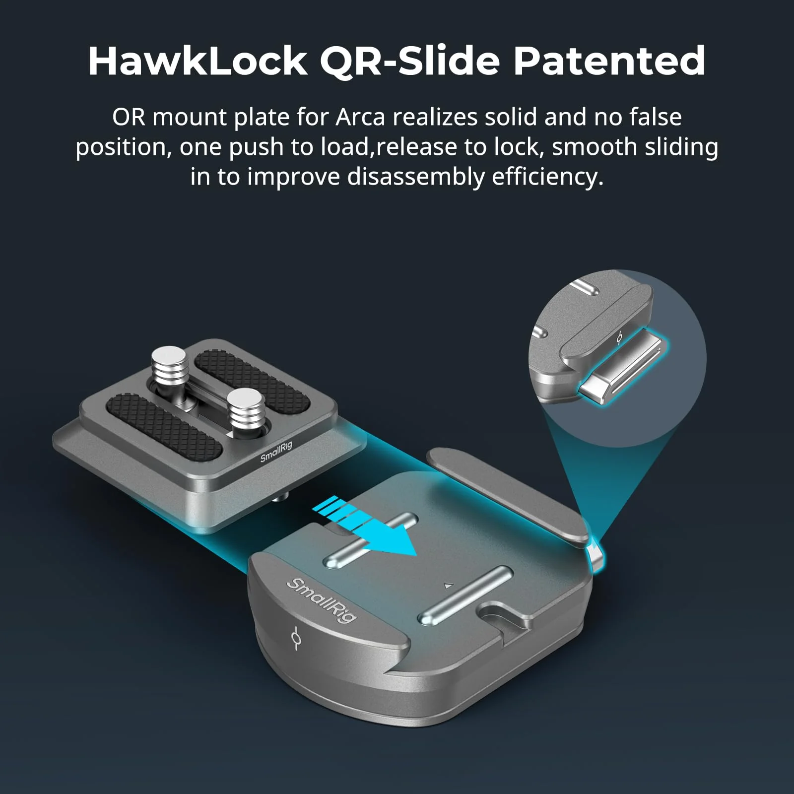 SmallRig HawkLock H38 Quick Release Mount Plate for Arca-Swiss, QR-Slide Camera Mount Plate for Arca with Two 1/4"-20 Screw, Silicone Pad and 1/4"-20 Threaded Hole for Manfrotto Plate or Tripod - 4486 - Image 2