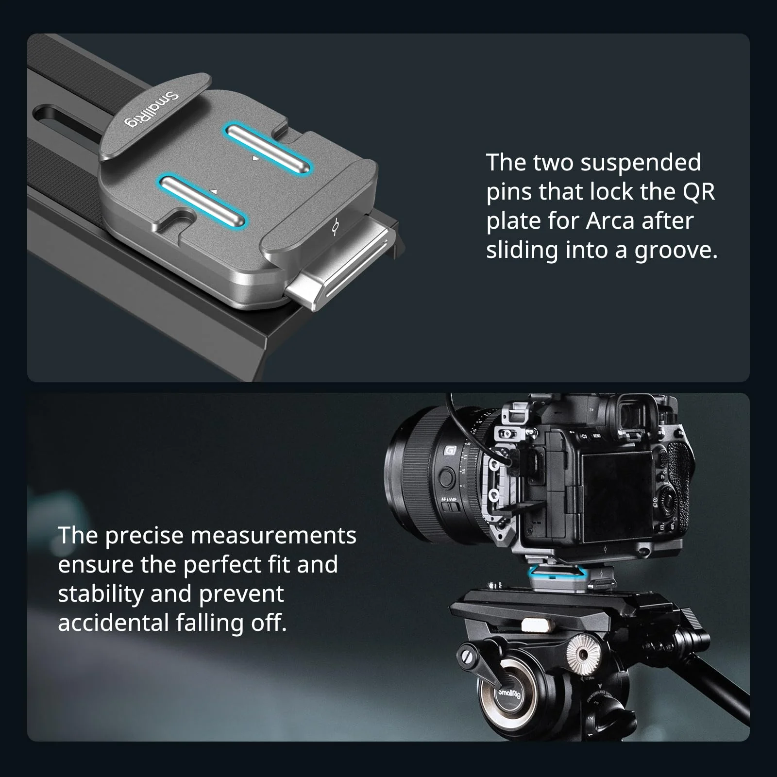 SmallRig HawkLock H38 Quick Release Mount Plate for Arca-Swiss, QR-Slide Camera Mount Plate for Arca with Two 1/4"-20 Screw, Silicone Pad and 1/4"-20 Threaded Hole for Manfrotto Plate or Tripod - 4486 - Image 4