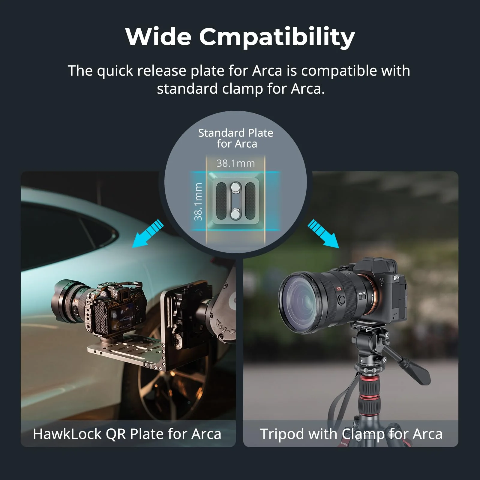 SmallRig HawkLock H38 Quick Release Mount Plate for Arca-Swiss, QR-Slide Camera Mount Plate for Arca with Two 1/4"-20 Screw, Silicone Pad and 1/4"-20 Threaded Hole for Manfrotto Plate or Tripod - 4486 - Image 5
