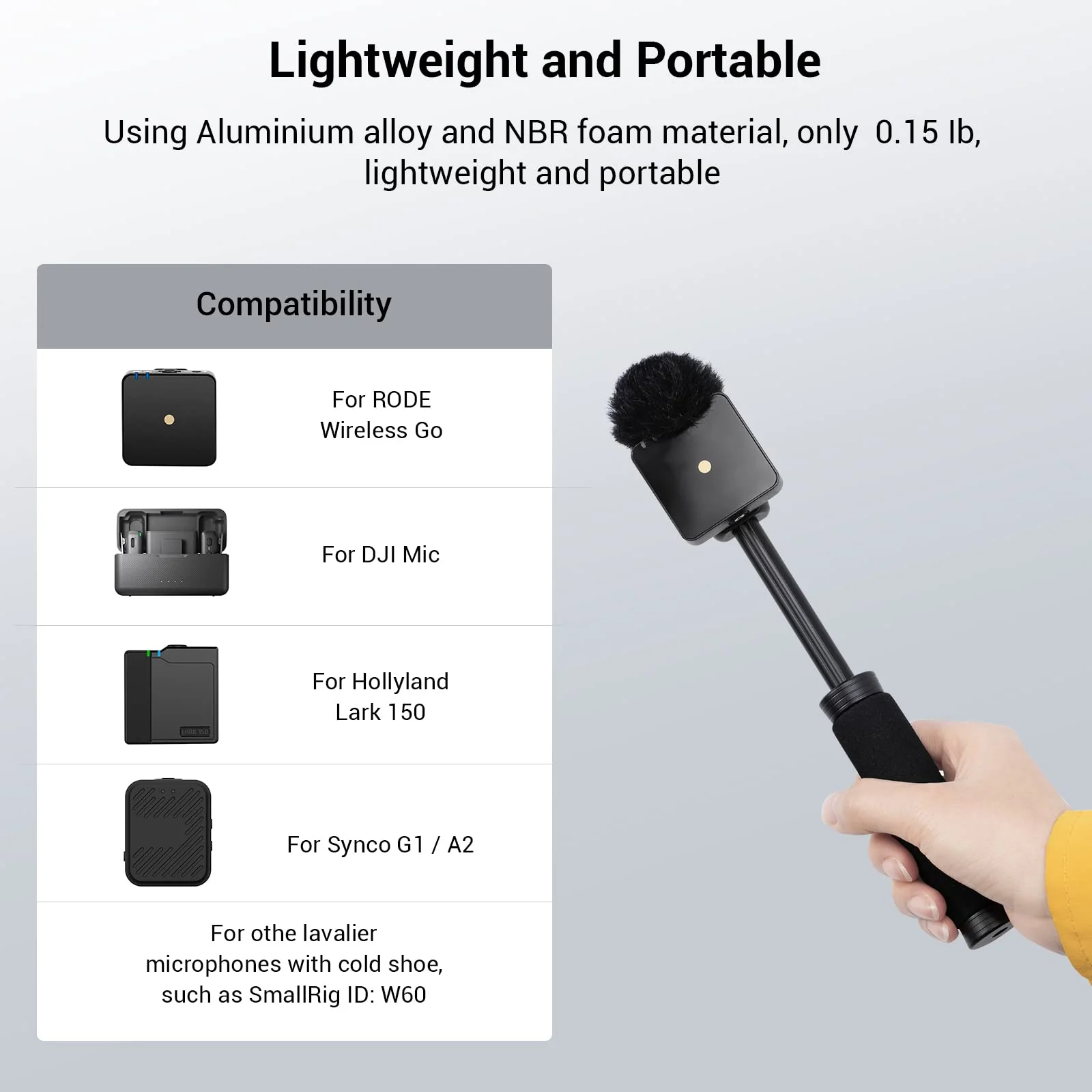 SMALLRIG Interview Mic Handle, Stretchable Mic Handle for RODE Go, for DJI, for Hollyland Lark 150, for Synco G1/A2 and Other Lavalier Microphones with Cold Shoe 3182 - Image 7
