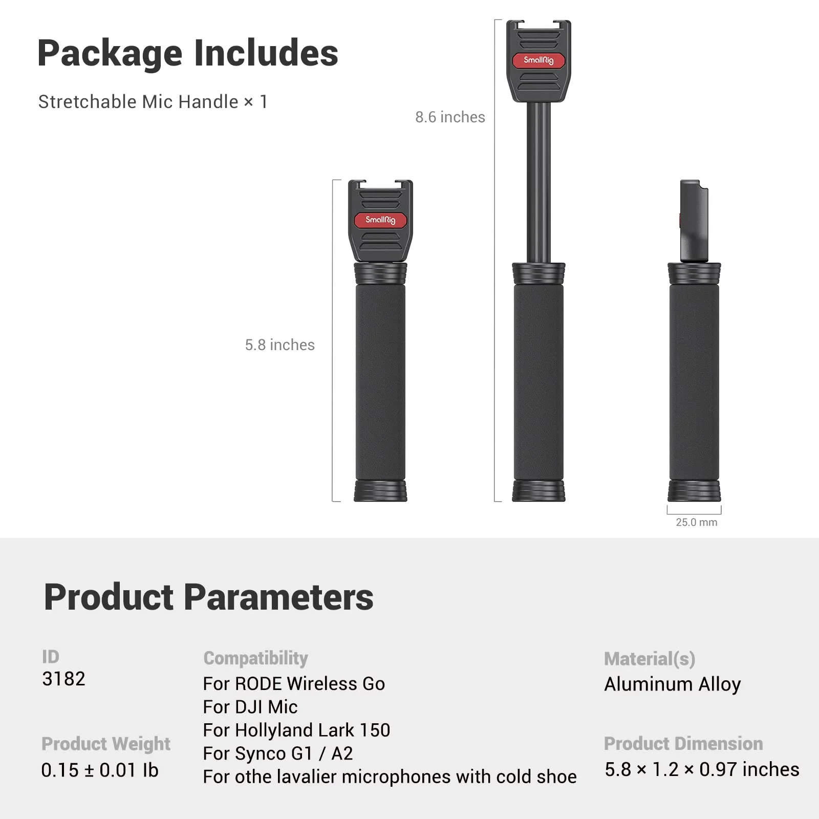 SMALLRIG Interview Mic Handle, Stretchable Mic Handle for RODE Go, for DJI, for Hollyland Lark 150, for Synco G1/A2 and Other Lavalier Microphones with Cold Shoe 3182 - Image 8