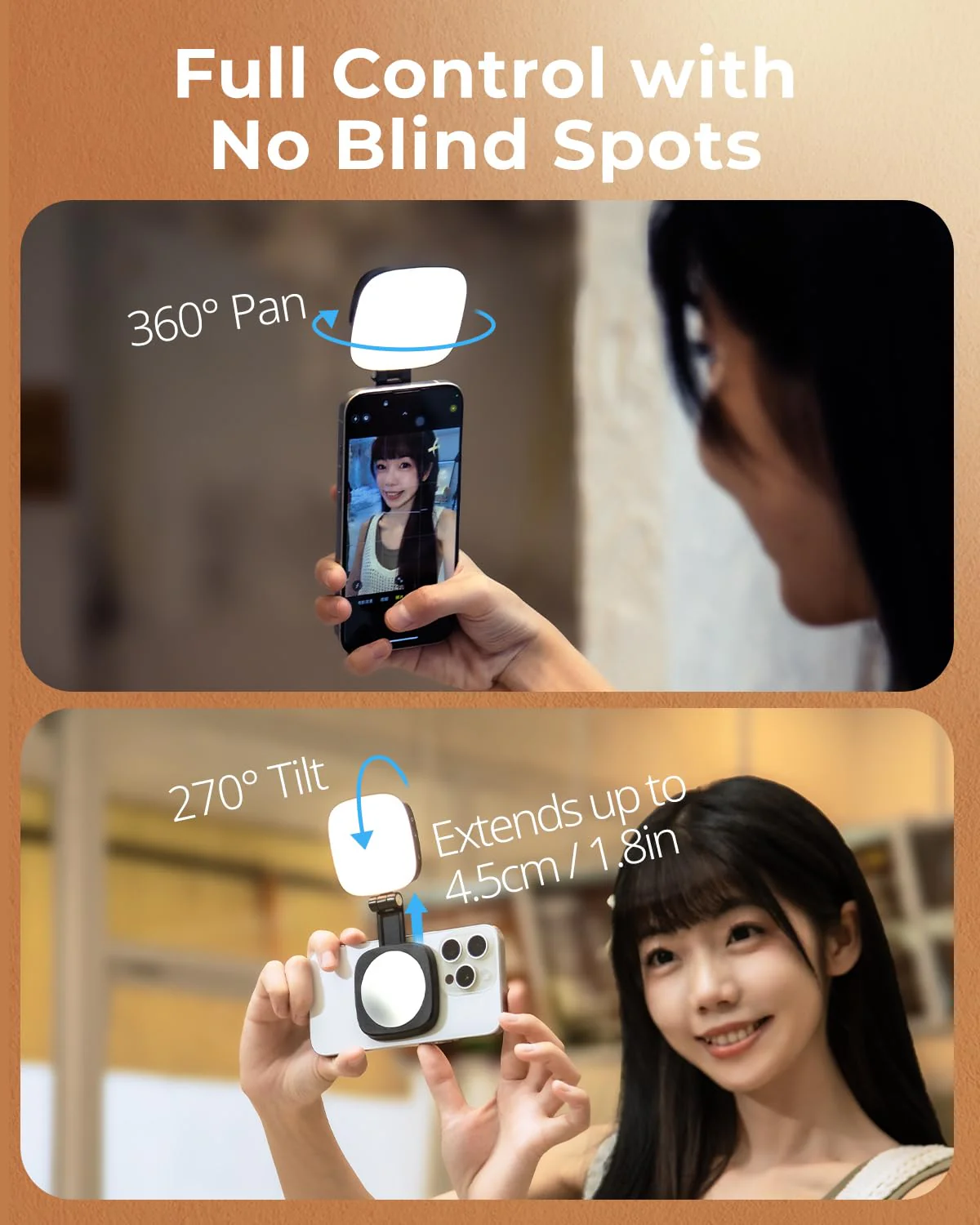 SmallRig Magnetic Selfie Light for iPhone, Phone Light with a Mirror, Instant Attachment for MagSafe, for Selfies, Video Conference, Vibe P48 Black - Image 5