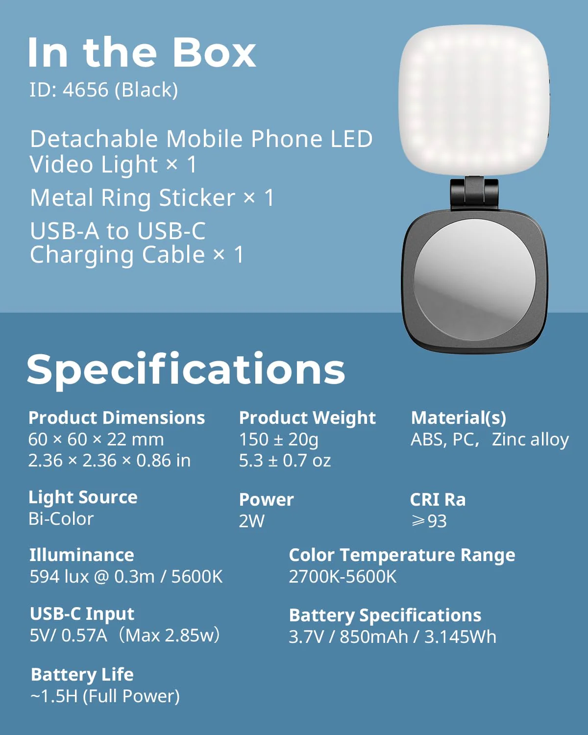 SmallRig Magnetic Selfie Light for iPhone, Phone Light with a Mirror, Instant Attachment for MagSafe, for Selfies, Video Conference, Vibe P48 Black - Image 9