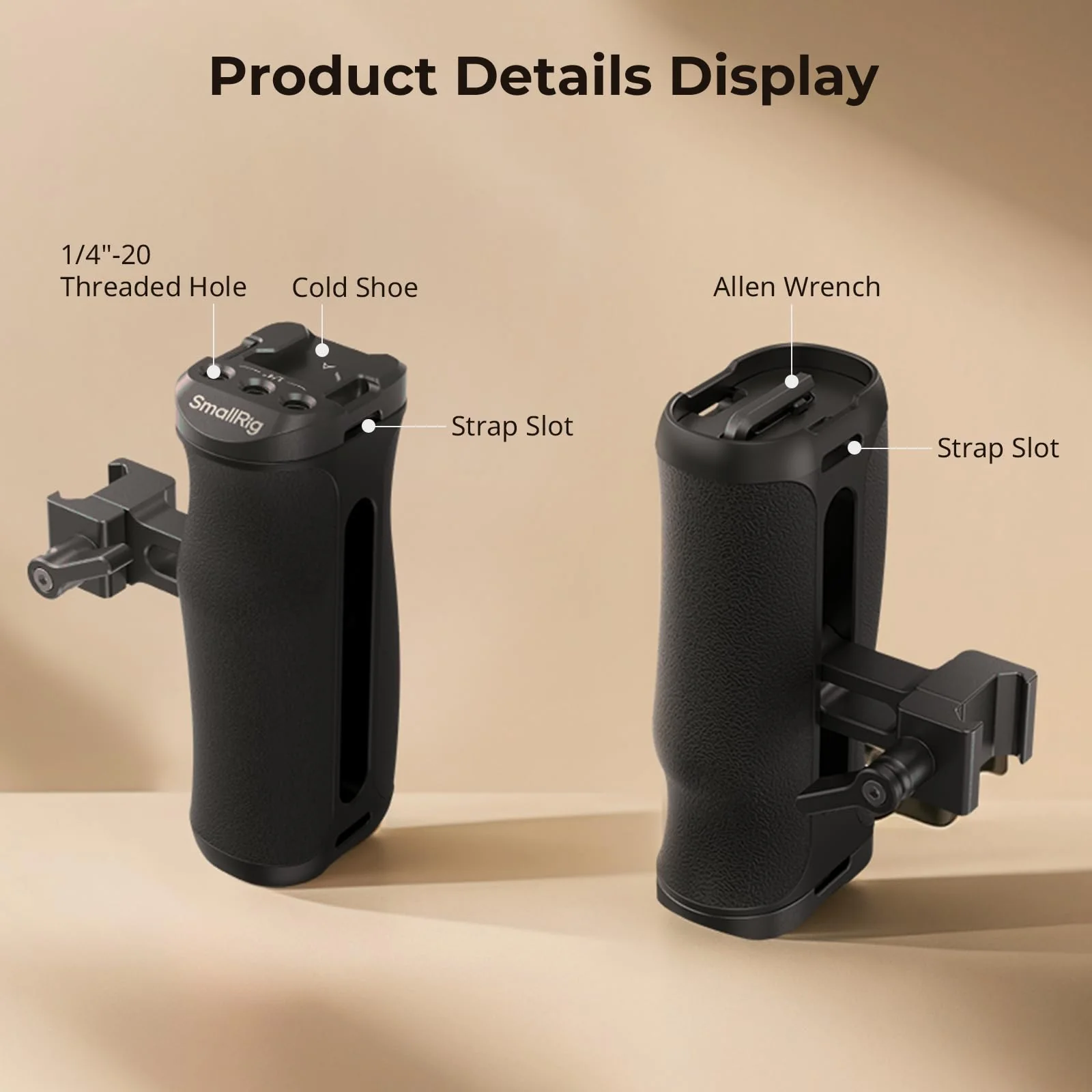 SmallRig Mini NATO Side Handle for Camera Cages, Universal Ergonomic Side Handgrip, 43mm Up/Down Adjustable, Bulit-in 1/4"-20 Threaded Hole, Strap Hole, Cold Shoe - 4840 - Image 6