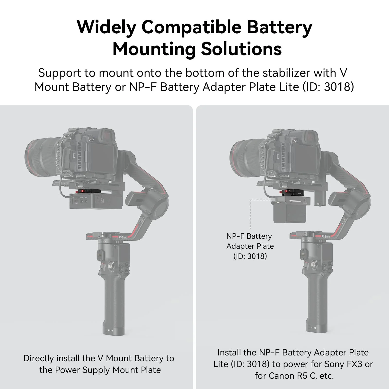 SMALLRIG Mini V Mount Battery Plate for DJI RS 3 / RS 3 Pro/RS 2 / RSC 2 Gimbals, Comes with V-Lock, Cold Shoe & 1/4"-20 Threaded Holes for V Mount Battery & NP-F Battery - 4189 - Image 4