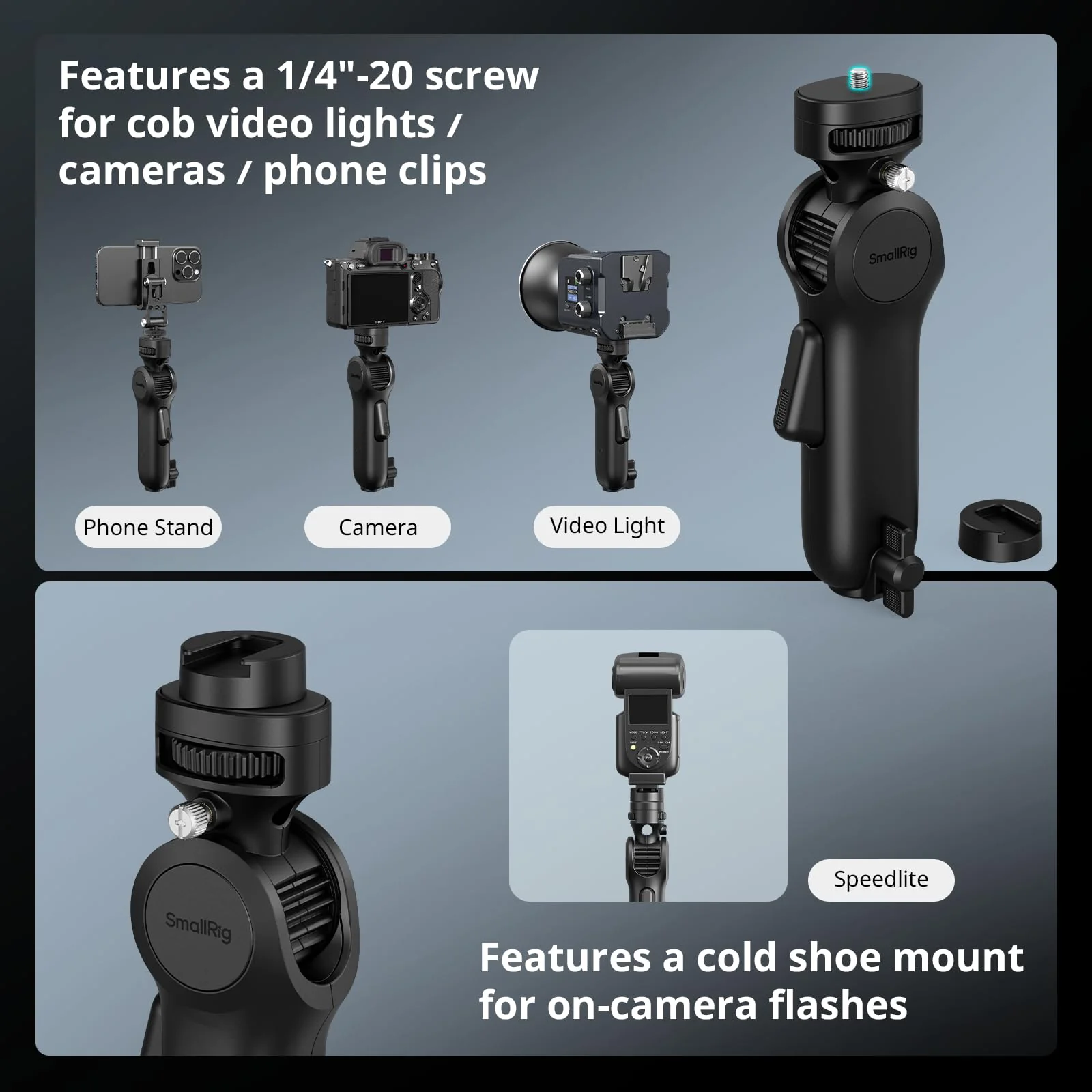 SmallRig Quick Adjustment Light Stand Adapter, One-Button 180° Pitch Adjustment, 3kg Load Capacity, for COB Video Light/Camera/Phone Clips, for On-Camera Flash, 5181 - Image 3