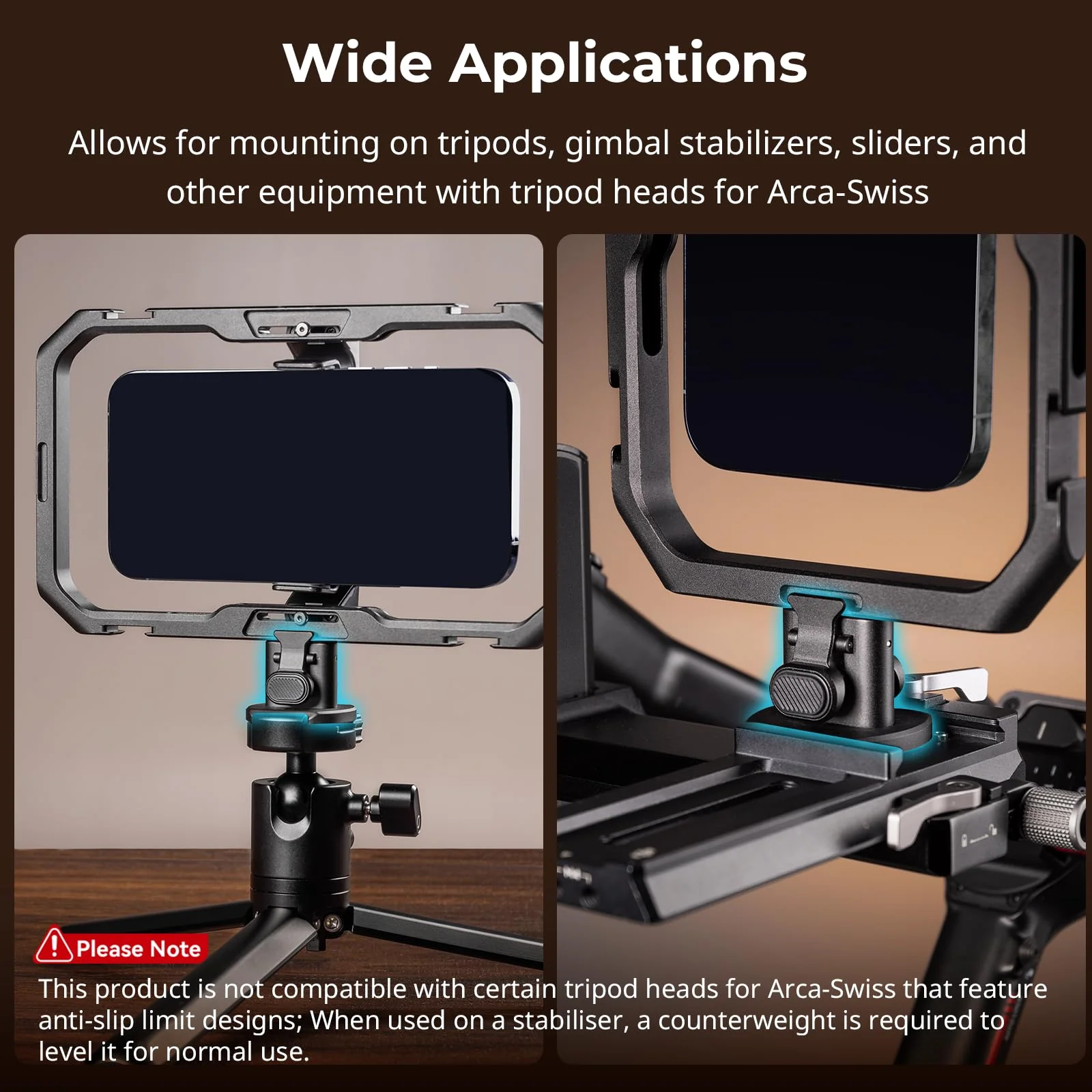 SmallRig Quick Release Adapter for SmallRig Quick-Release Mobile Phone Cage Series, for Tripods, Gimbal Stabilizers, Sliders, and Other Equipment with Tripod Heads for Arca-Swiss - 4609 - Image 3