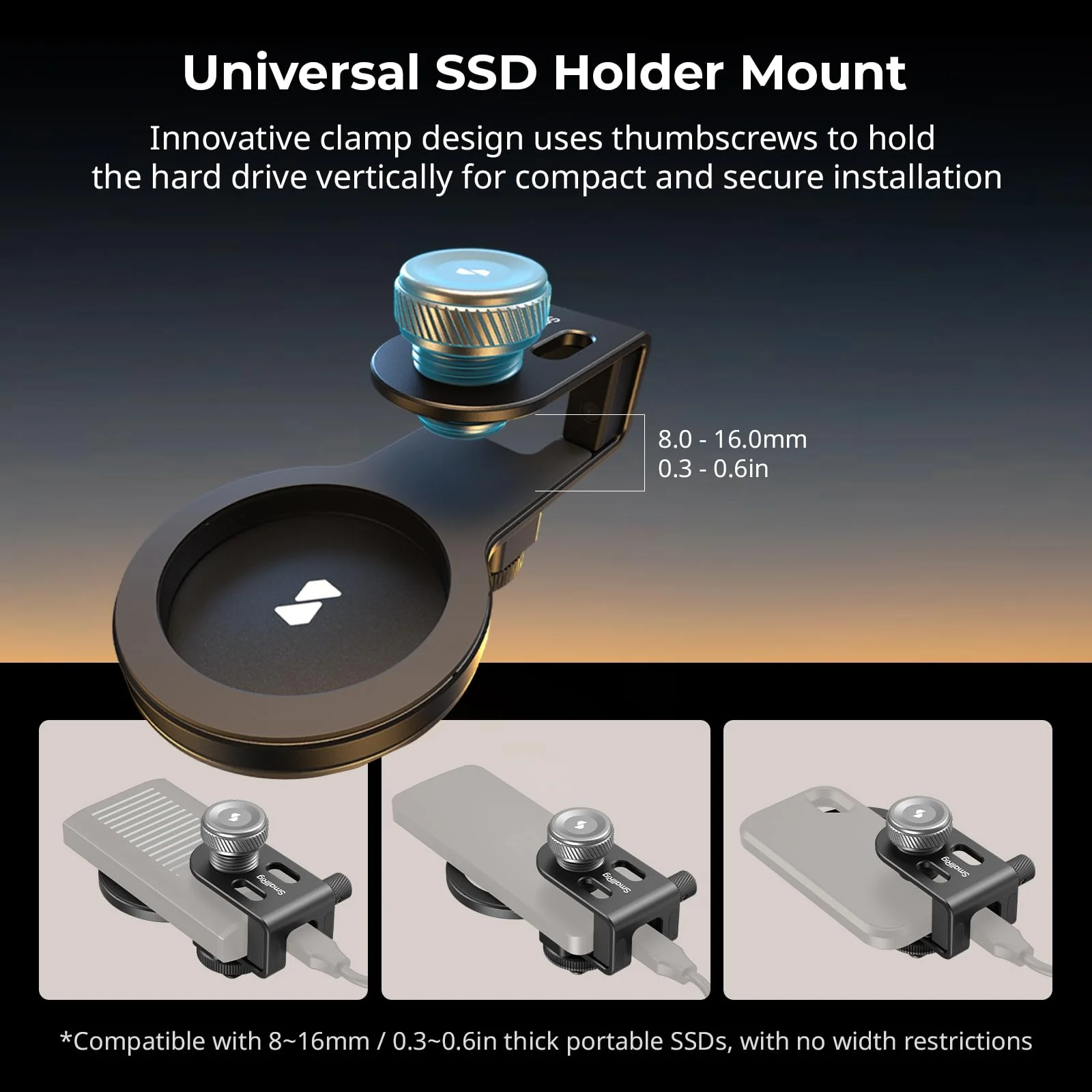 SMALLRIG SSD Holder 2-in-1 SSD Mount Bracket for MagSafe with Cold Shoe Cable Clamp, Compatible with 0.3-0.6in Thick SSDs for Samsung T5 T7 SSD, for SanDisk SSD, Compatible Cage - 4779 - Image 2