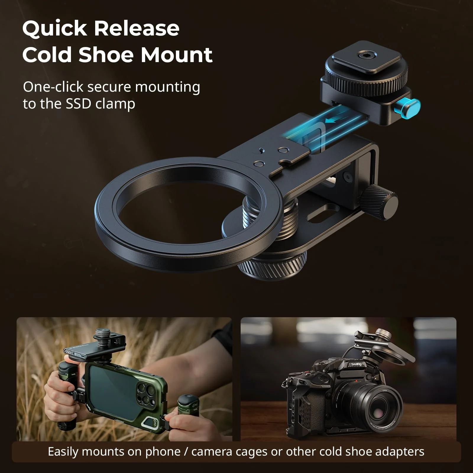 SMALLRIG SSD Holder 2-in-1 SSD Mount Bracket for MagSafe with Cold Shoe Cable Clamp, Compatible with 0.3-0.6in Thick SSDs for Samsung T5 T7 SSD, for SanDisk SSD, Compatible Cage - 4779 - Image 4