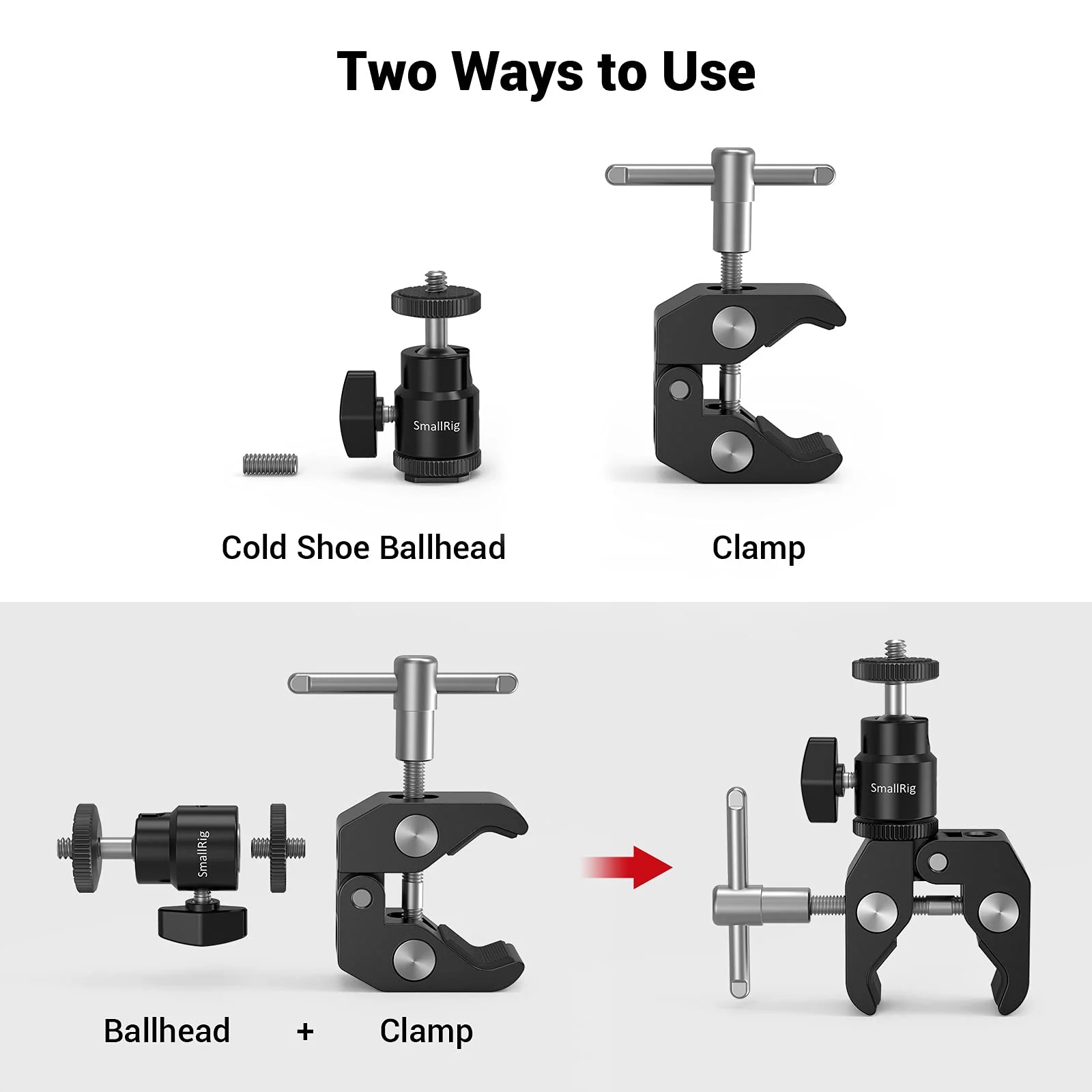 SmallRig Super Clamp Mount with Mini Ball Head Mount, Hot Shoe Adapter with 1/4 Screw for LCD Field Monitor, LED Lights, Flash, Microphone, for Gopro, for DJI Action 2, for Insta360 - Image 4