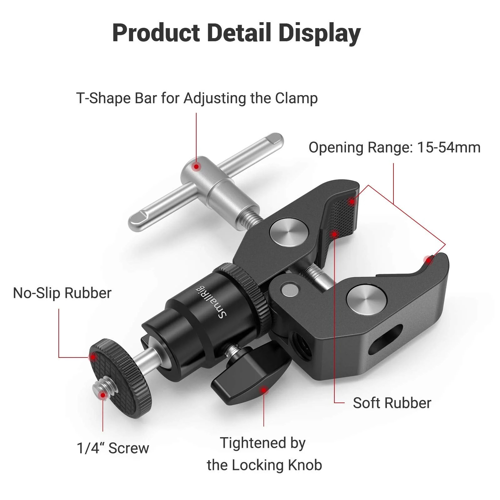 SmallRig Super Clamp Mount with Mini Ball Head Mount, Hot Shoe Adapter with 1/4 Screw for LCD Field Monitor, LED Lights, Flash, Microphone, for Gopro, for DJI Action 2, for Insta360 - Image 5