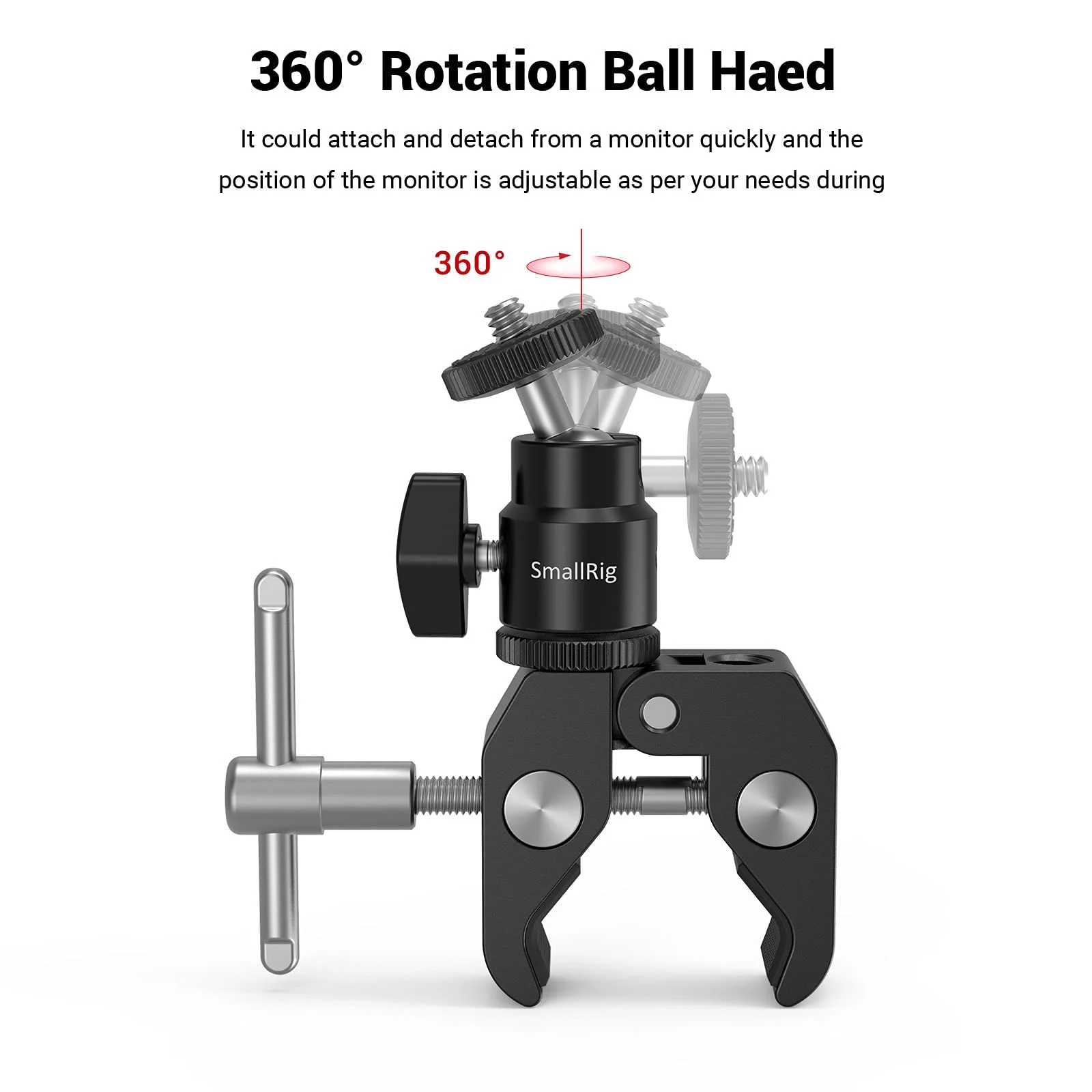 SmallRig Super Clamp Mount with Mini Ball Head Mount, Hot Shoe Adapter with 1/4 Screw for LCD Field Monitor, LED Lights, Flash, Microphone, for Gopro, for DJI Action 2, for Insta360 - Image 7