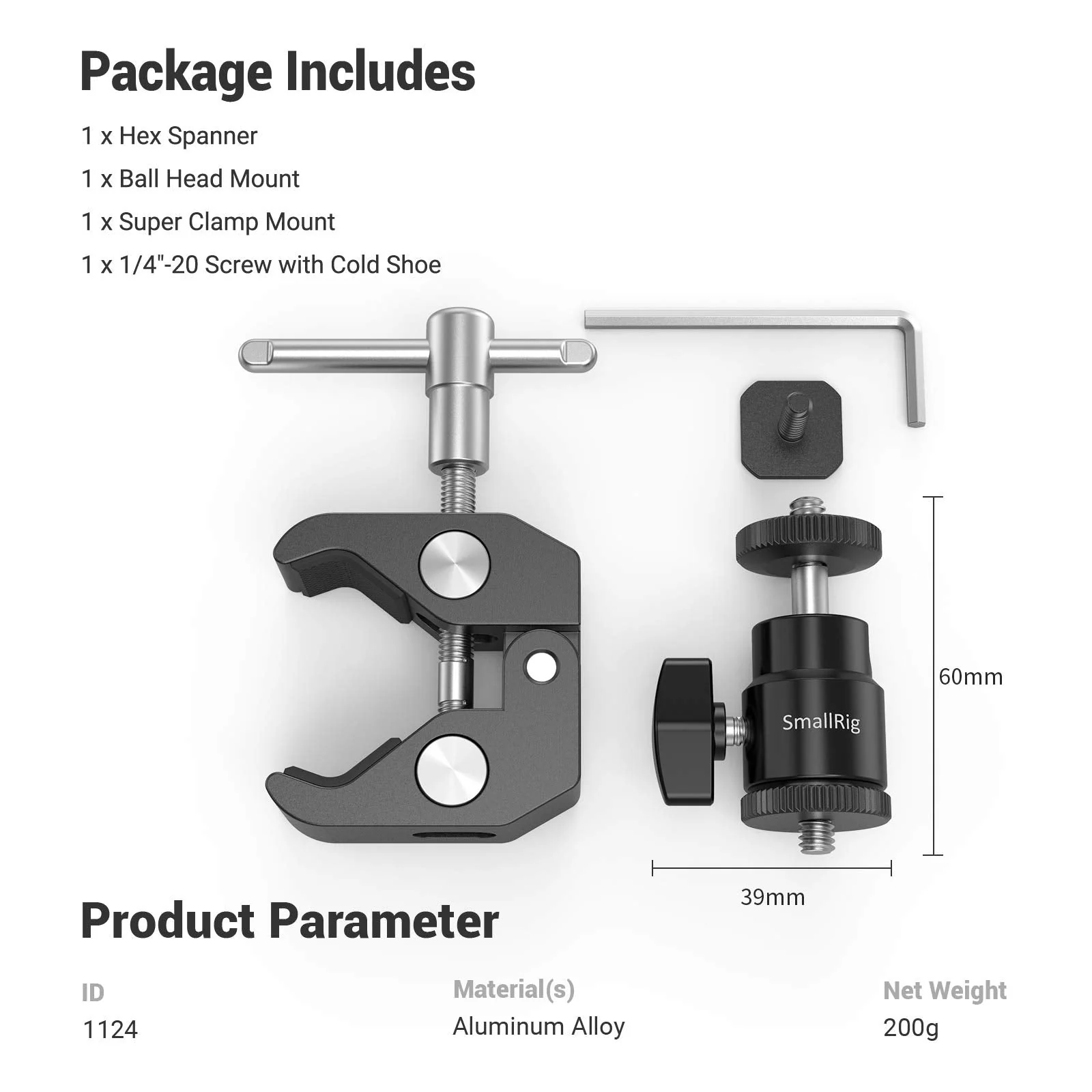 SmallRig Super Clamp Mount with Mini Ball Head Mount, Hot Shoe Adapter with 1/4 Screw for LCD Field Monitor, LED Lights, Flash, Microphone, for Gopro, for DJI Action 2, for Insta360 - Image 8