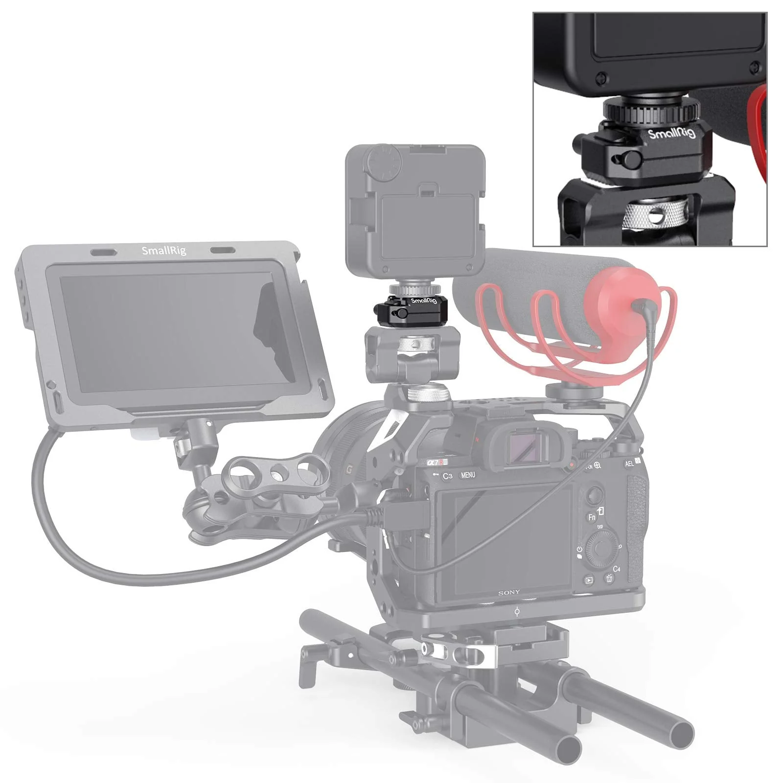 SmallRig Universal Cold Shoe Mount, Multi-Functional Shoe Adapter with Safety Release, for DSLR Camera Rig Microphone LED Light - 2797 - Image 3