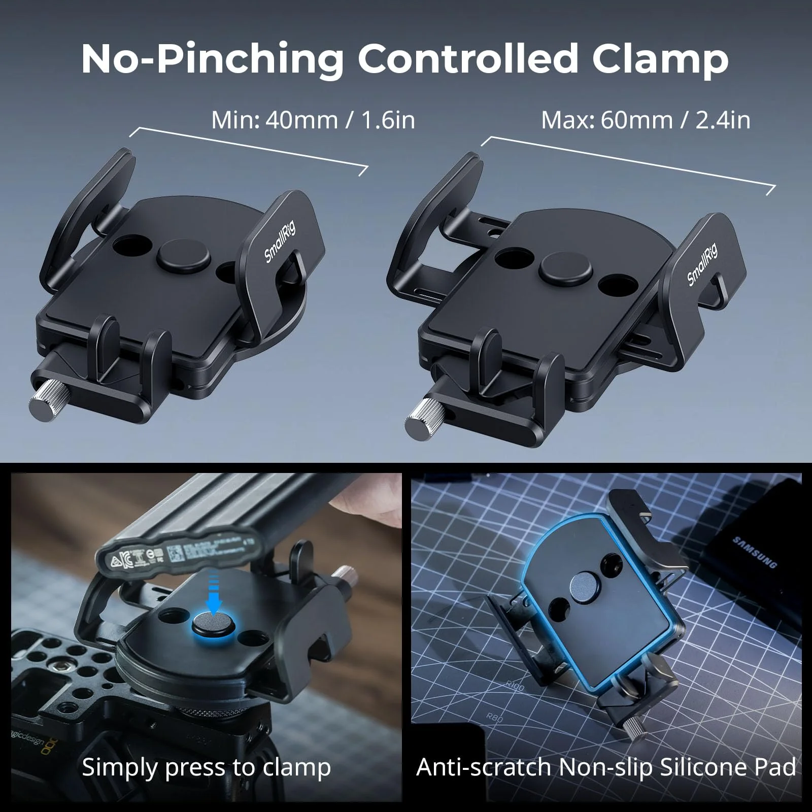SMALLRIG Universal SSD Holder for MagSafe, SSD Mount Bracket for Samsung T5 T7 SSD, for SanDisk SSD,for iPhone 17/16/15/14, for Camera Cage, with Cold Shoe & Cable Clamp, 40-60mm Wide Clamping - 5196 Clamp+Cable Clamp - Image 2