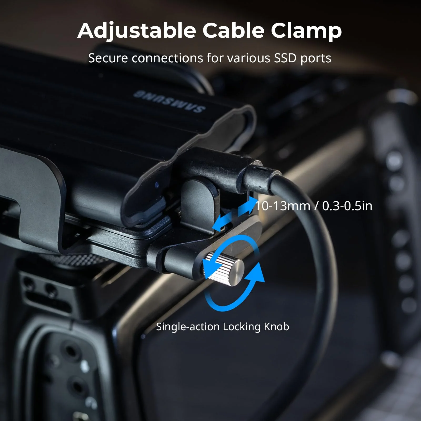 SMALLRIG Universal SSD Holder for MagSafe, SSD Mount Bracket for Samsung T5 T7 SSD, for SanDisk SSD,for iPhone 17/16/15/14, for Camera Cage, with Cold Shoe & Cable Clamp, 40-60mm Wide Clamping - 5196 Clamp+Cable Clamp - Image 4