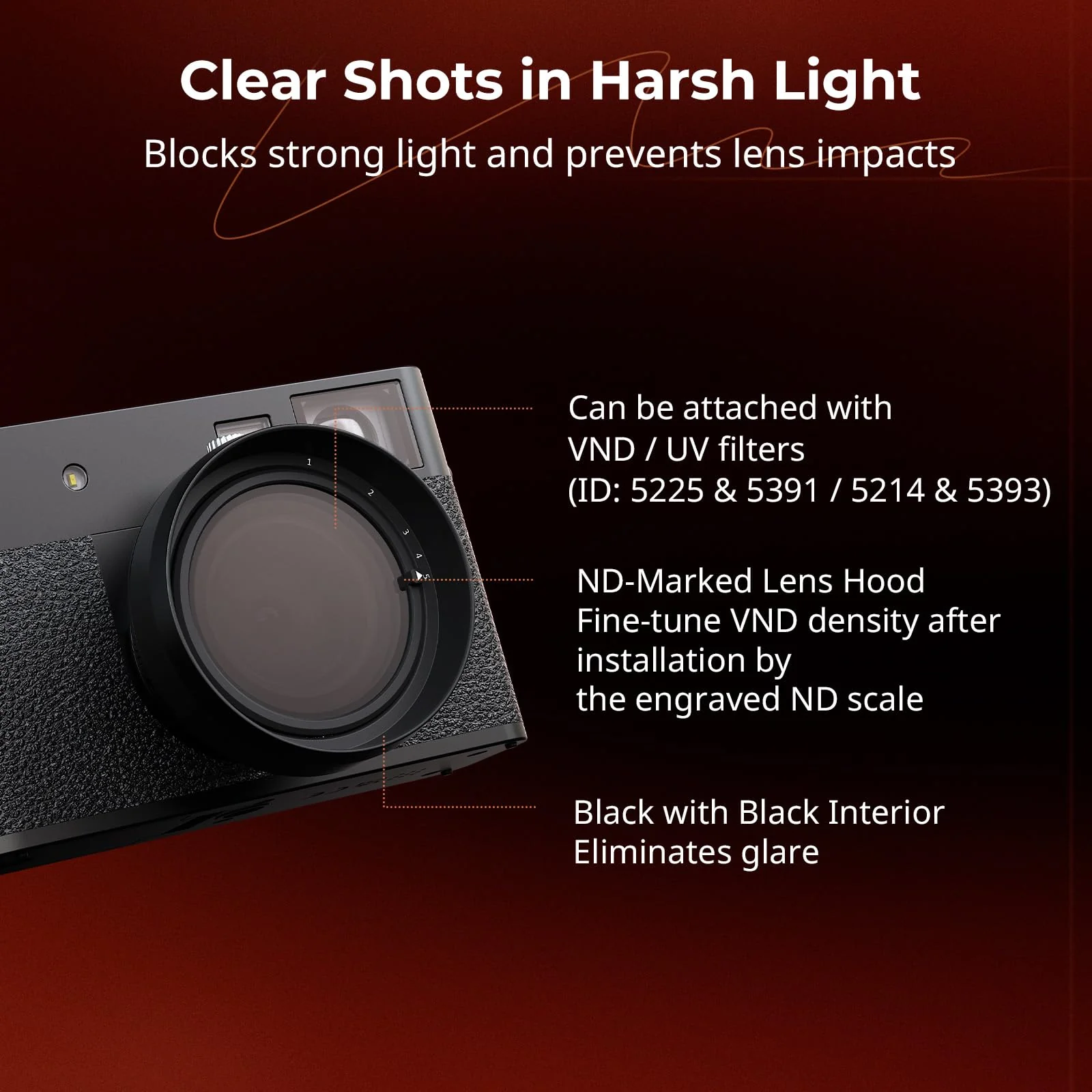 SMALLRIG X Half Lens Hood Sun Shade for Fujifilm, Shading Hood, Compatible with UV/VND Filters, Made of Aluminum Alloy, Anti-Scratch Protective Cover, Anti-Glare - 5215 Black - Image 3