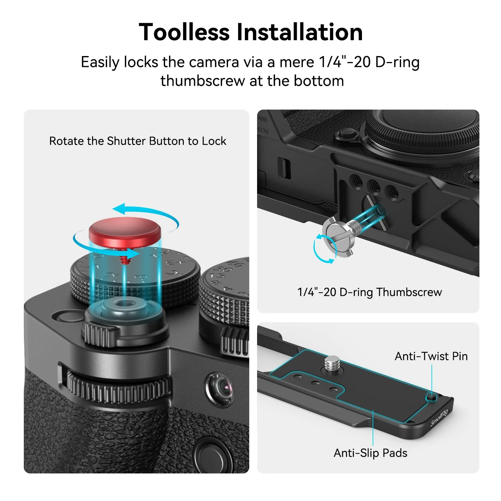 SmallRig X-T5 L-Shape Grip for FUJIFILM X-T5 Camera, Built-in Quick Release Plate for Arca, 1/4"-20 Holes, Ergonomic Silicone Handgrip, Shutter Button (Black) - 4260 Black - Image 3