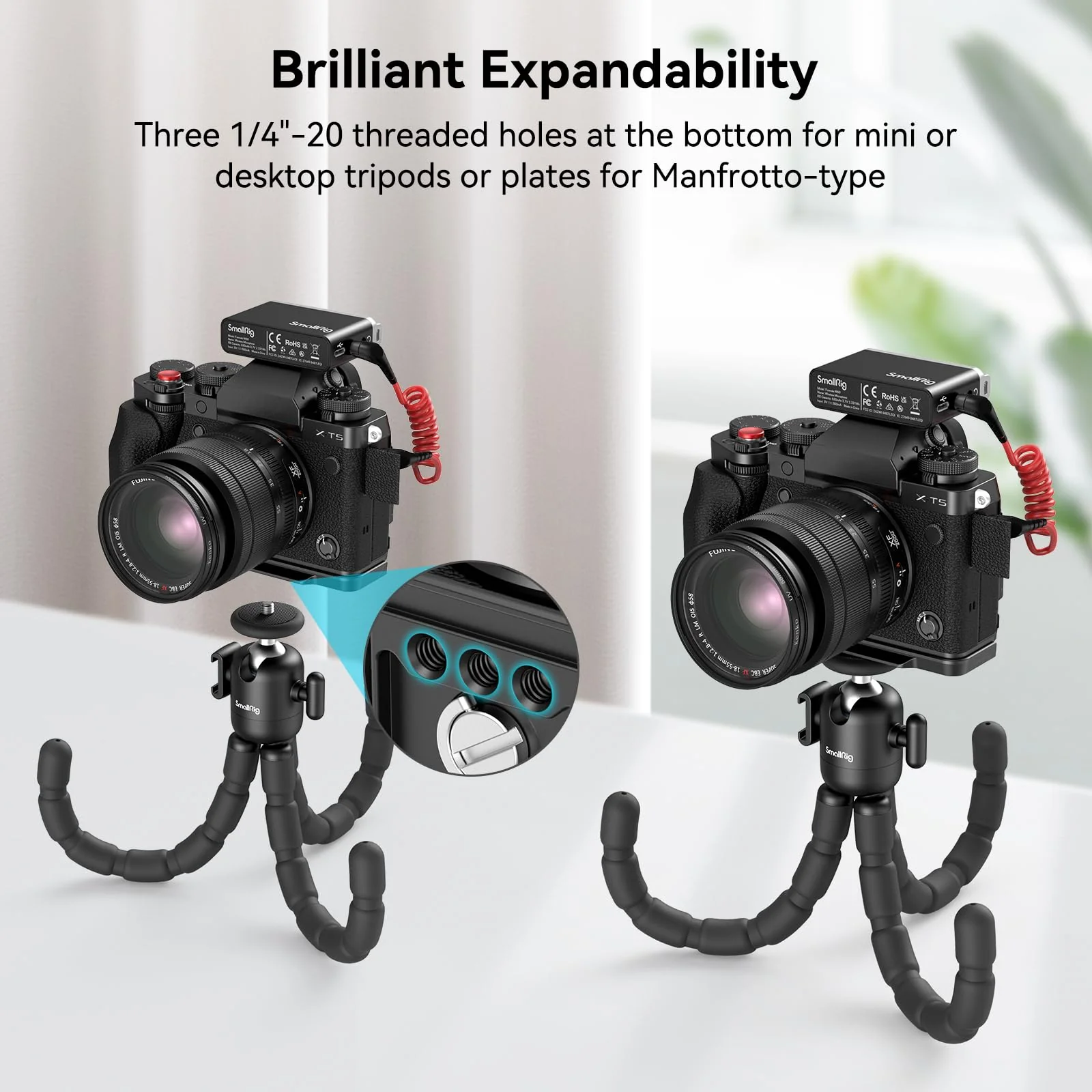 SmallRig X-T5 L-Shape Grip for FUJIFILM X-T5 Camera, Built-in Quick Release Plate for Arca, 1/4"-20 Holes, Ergonomic Silicone Handgrip, Shutter Button (Black) - 4260 Black - Image 5