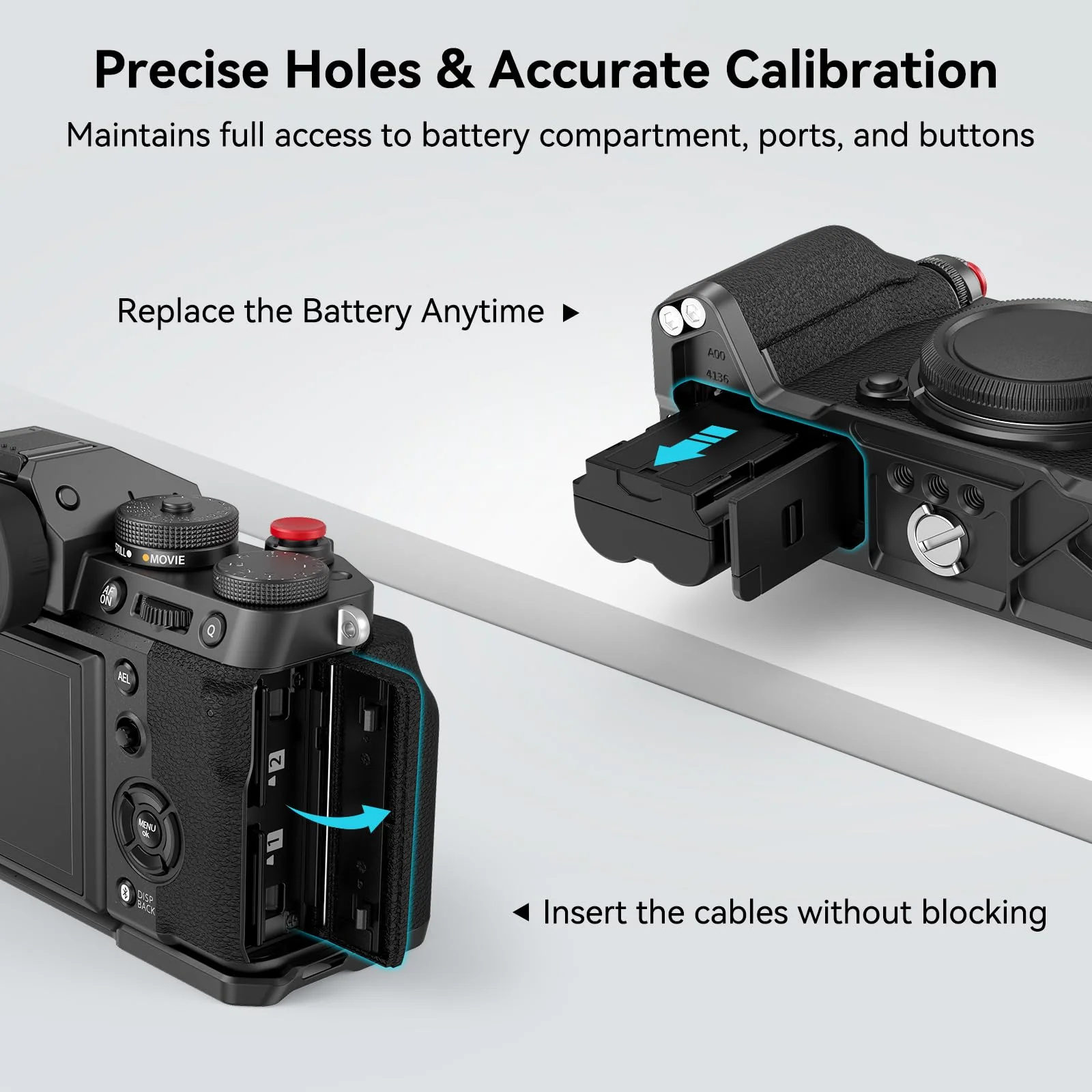 SmallRig X-T5 L-Shape Grip for FUJIFILM X-T5 Camera, Built-in Quick Release Plate for Arca, 1/4"-20 Holes, Ergonomic Silicone Handgrip, Shutter Button (Black) - 4260 Black - Image 6