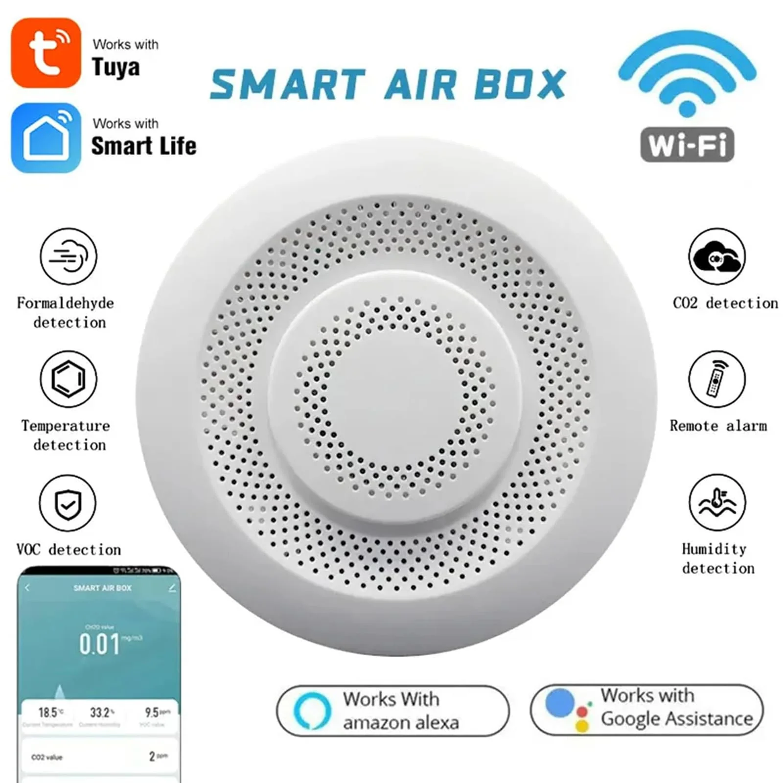 Smart Air Quality Monitor:Tuya WiFi Indoor Air Quality Meter Detects CH2O, CO2, VOC Concentration, Temperature and Humidity, Thermometer Humidity Monitor - Image 2