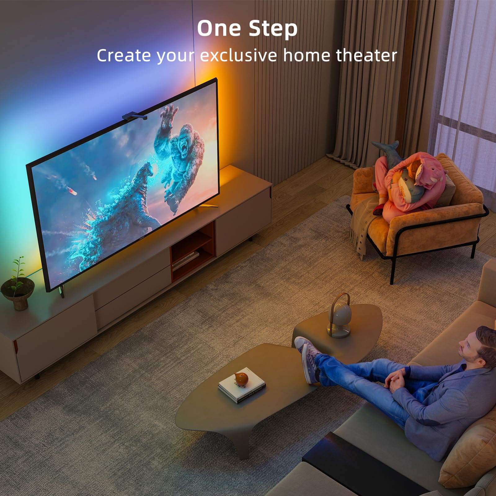 Smart LED Backlight with Camera for 55-65 inch Screens, 12.5ft LED Strip Lights Sync to Screen & Music, Color Changing Lights Work with Alexa & Google Assistant, App Control for 55-65 inch TVs - Image 2