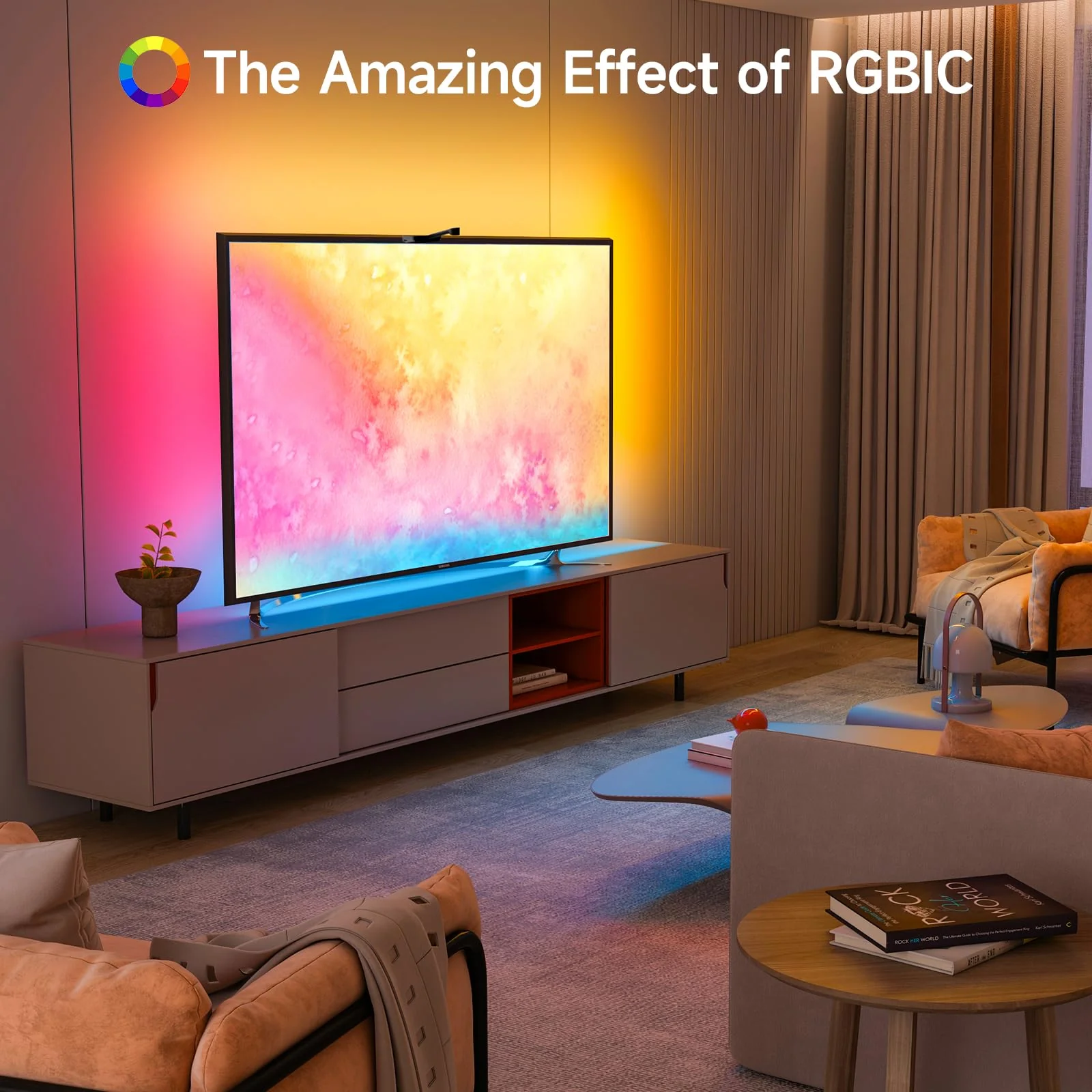Smart LED Backlight with Camera for 55-65 inch Screens, 12.5ft LED Strip Lights Sync to Screen & Music, Color Changing Lights Work with Alexa & Google Assistant, App Control for 55-65 inch TVs - Image 8