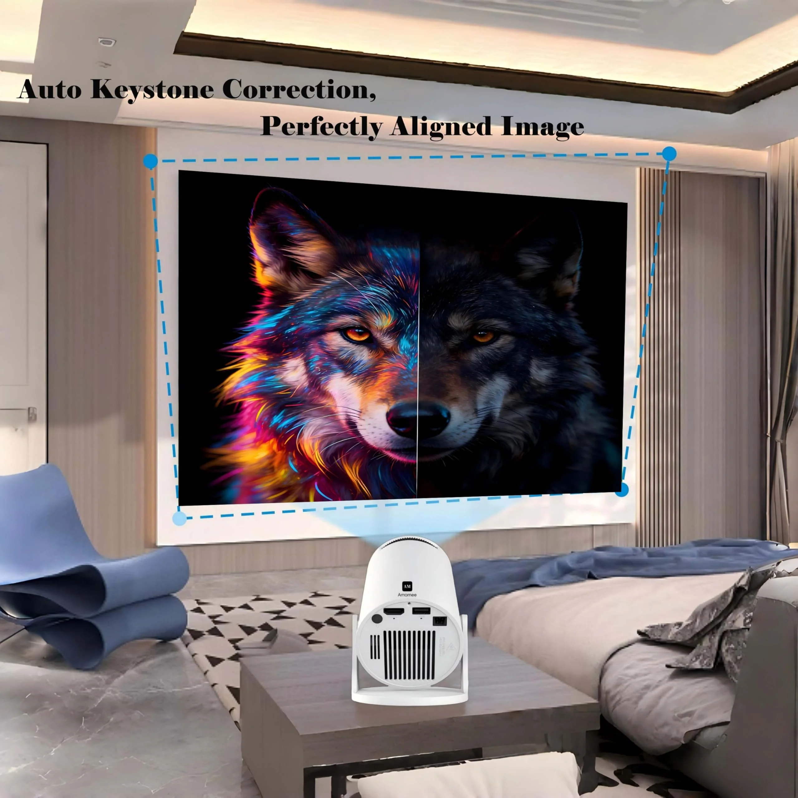 Smart Short Throw Projector with WiFi and Bluetooth, 210° Rotatable Mini Projector with Android System, Built-in Apps, Auto Keystone, Portable Ceiling Movie Projector for Bedroom & Outdoor Use Basic Edition - Image 6