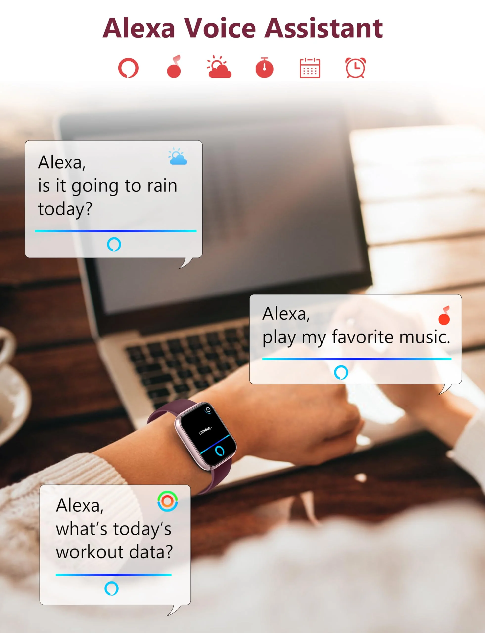 Smart Watch, 1.83'' Smartwatch Women Men Answer Make Calls, Alexa Fitness Watch, IP68 Waterproof Fitness Tracker Watch, Heart Rate Monitor, 100+ Sports Pedometer Watch, Timer for android & iOS Phone PURPLE - Image 2