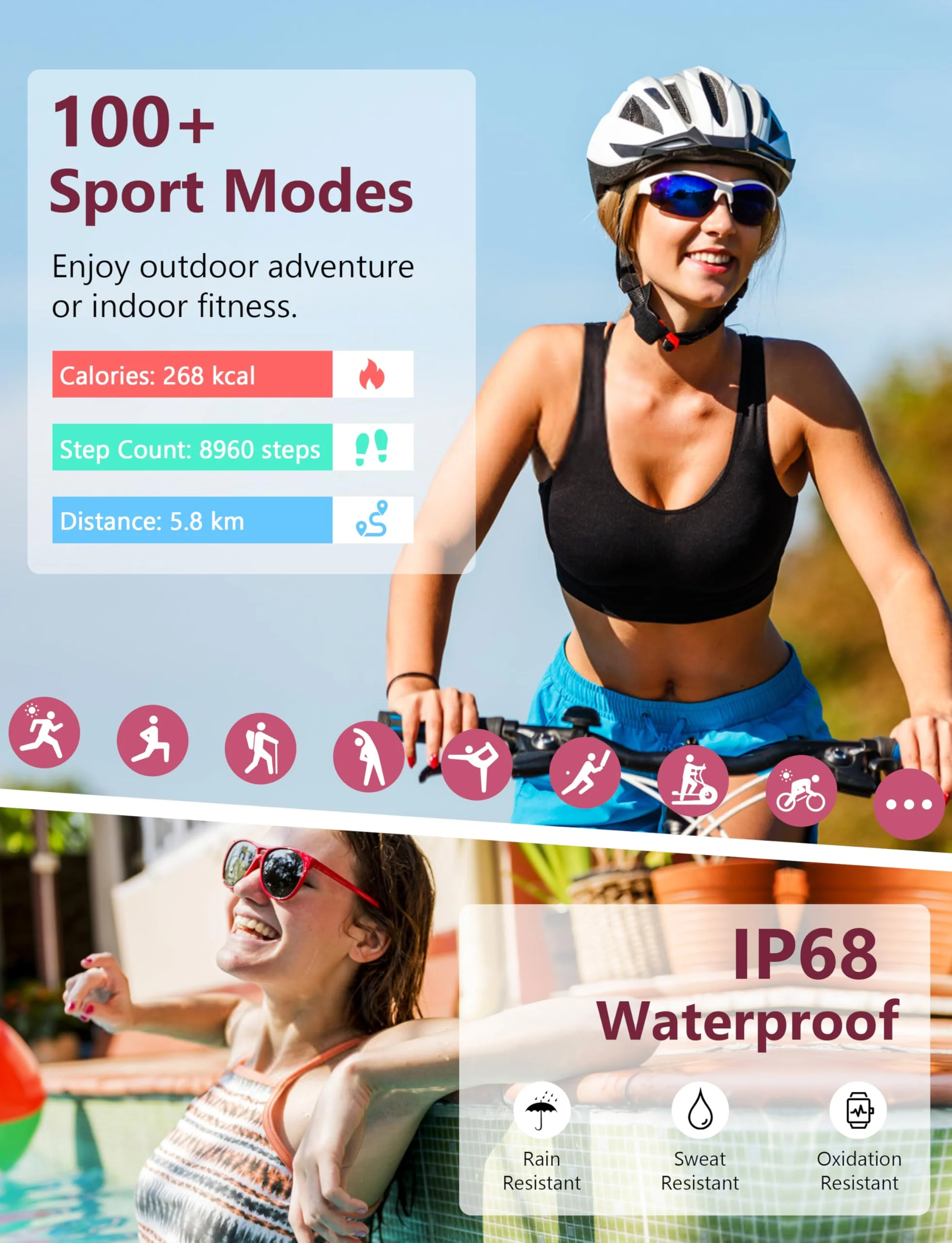 Smart Watch, 1.83'' Smartwatch Women Men Answer Make Calls, Alexa Fitness Watch, IP68 Waterproof Fitness Tracker Watch, Heart Rate Monitor, 100+ Sports Pedometer Watch, Timer for android & iOS Phone PURPLE - Image 5